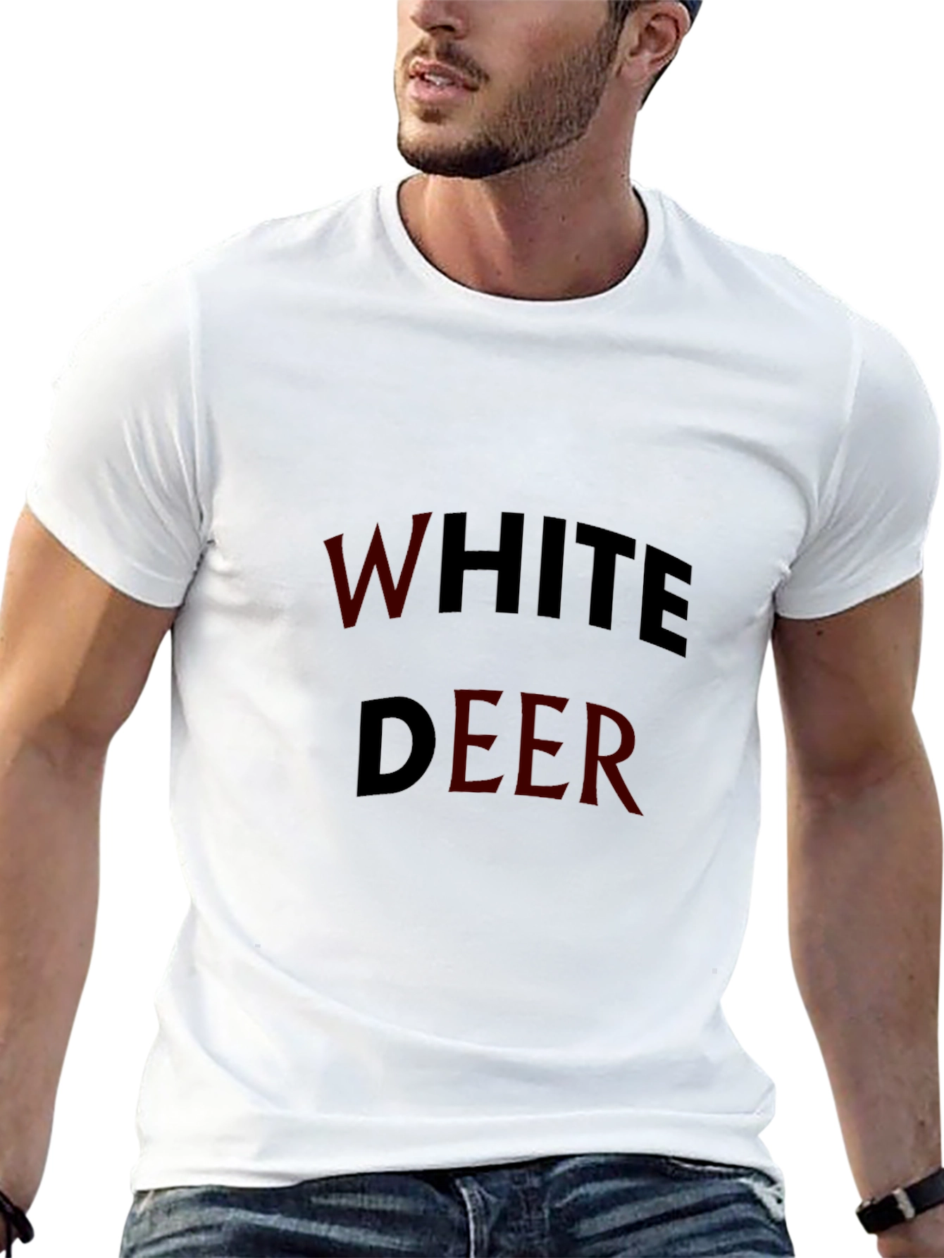 White Deer Graphic Black T-Shirt
