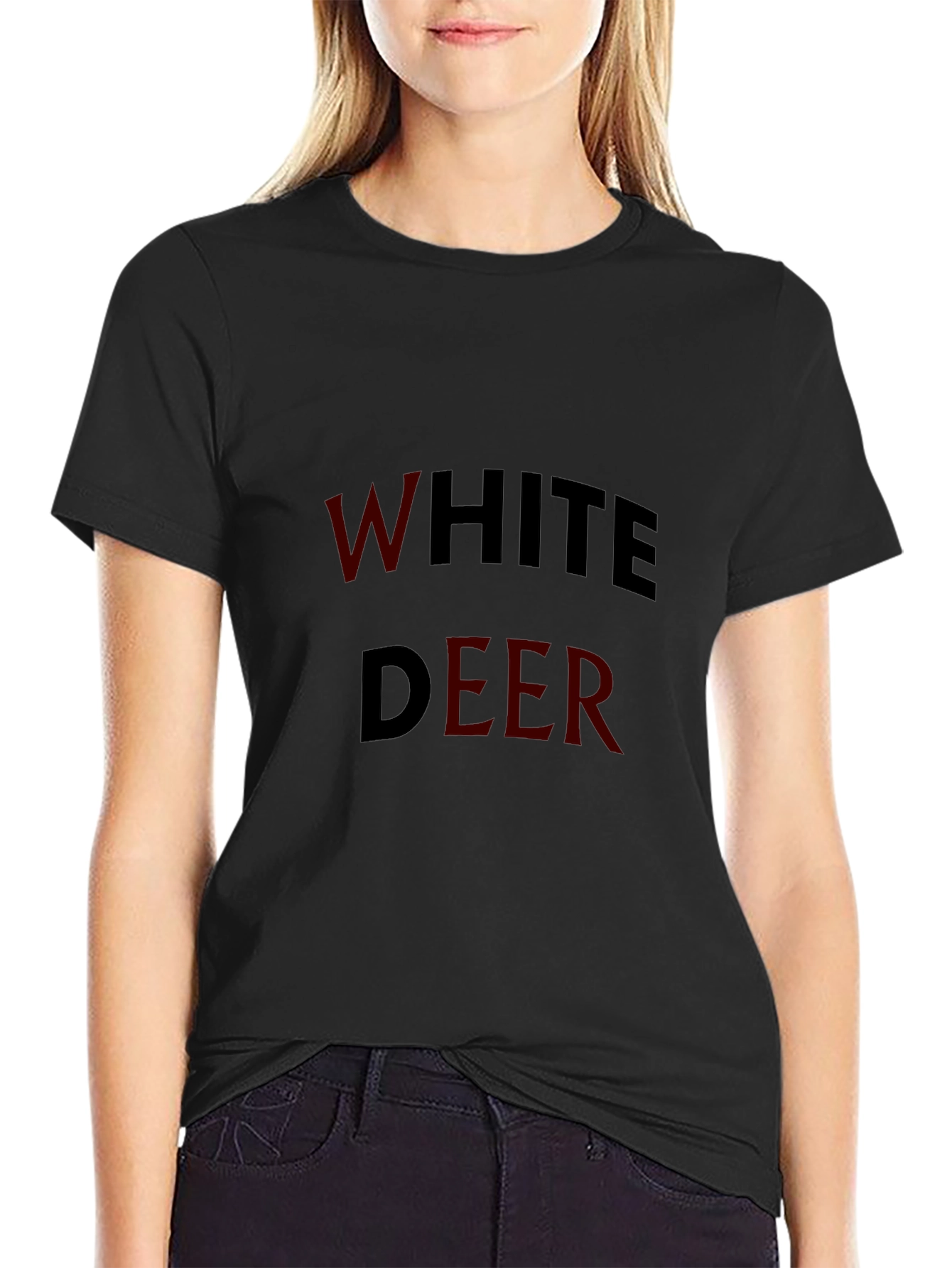 White Deer Graphic Black T-Shirt