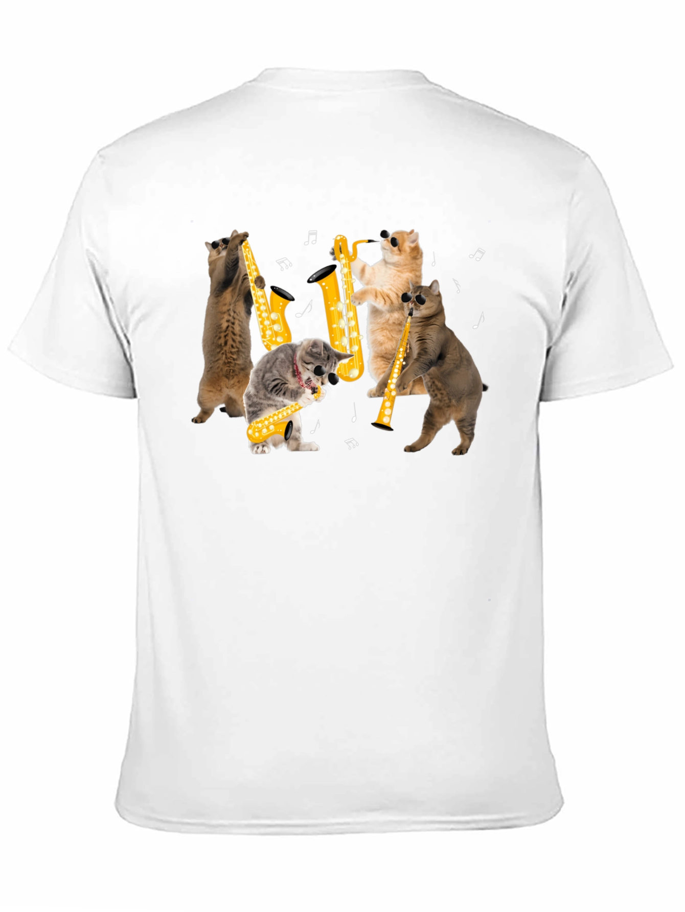 Cats Playing Saxophone Black T-Shirt