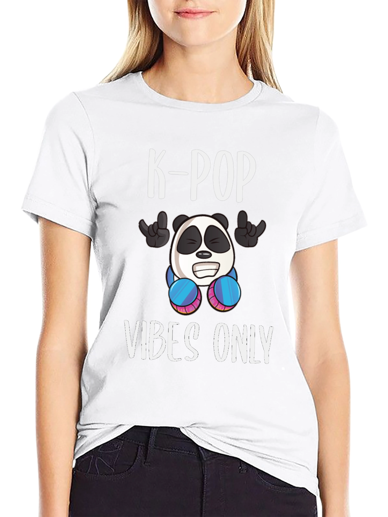 K-Pop Vibes Only Graphic Tee - Panda Design