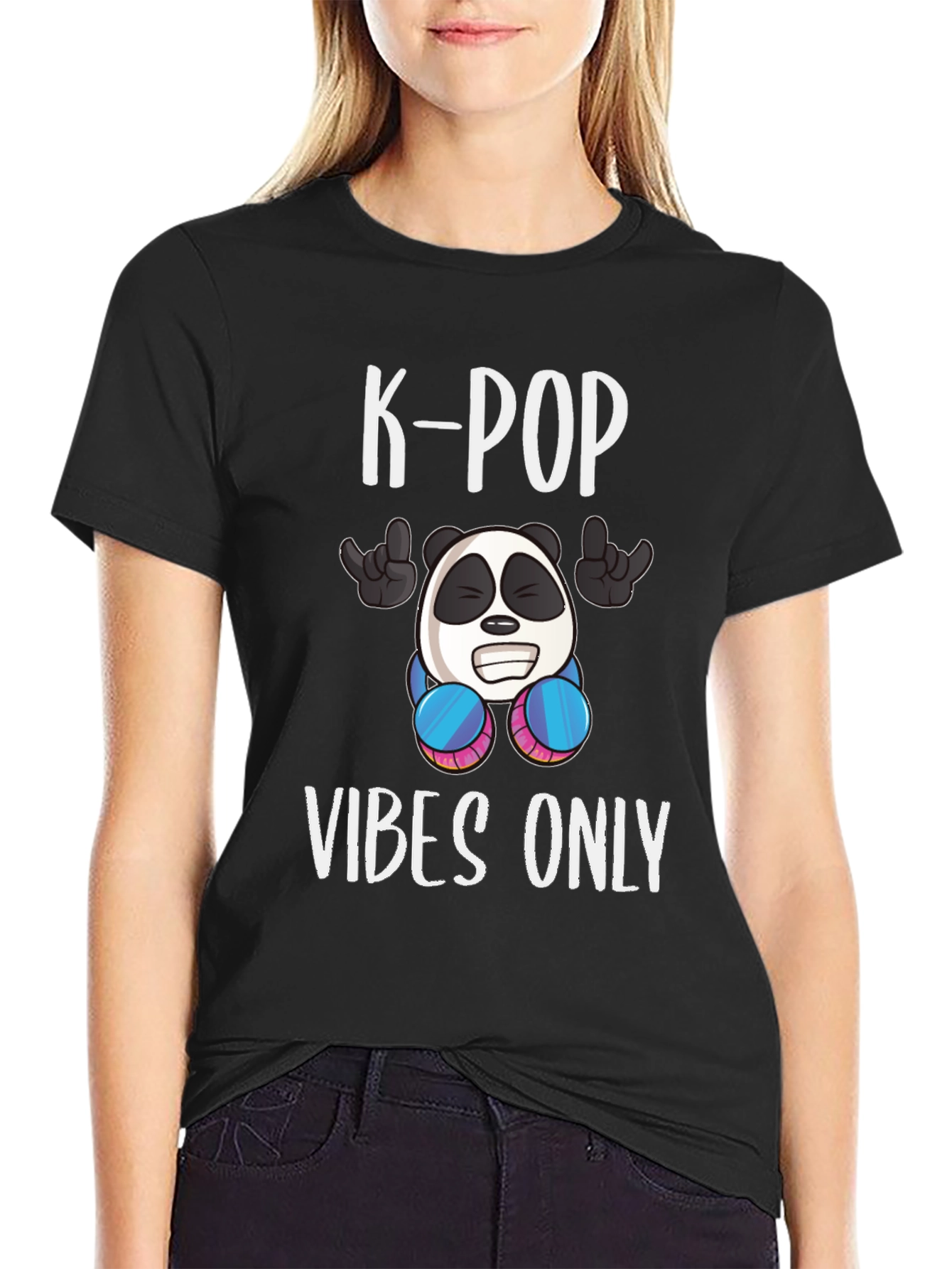 K-Pop Vibes Only Graphic Tee - Panda Design