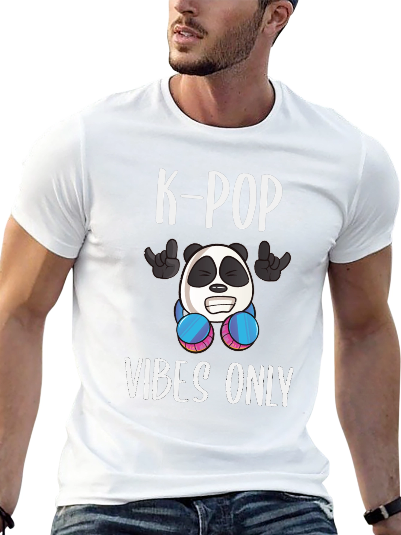 K-Pop Vibes Only Graphic Tee - Panda Design
