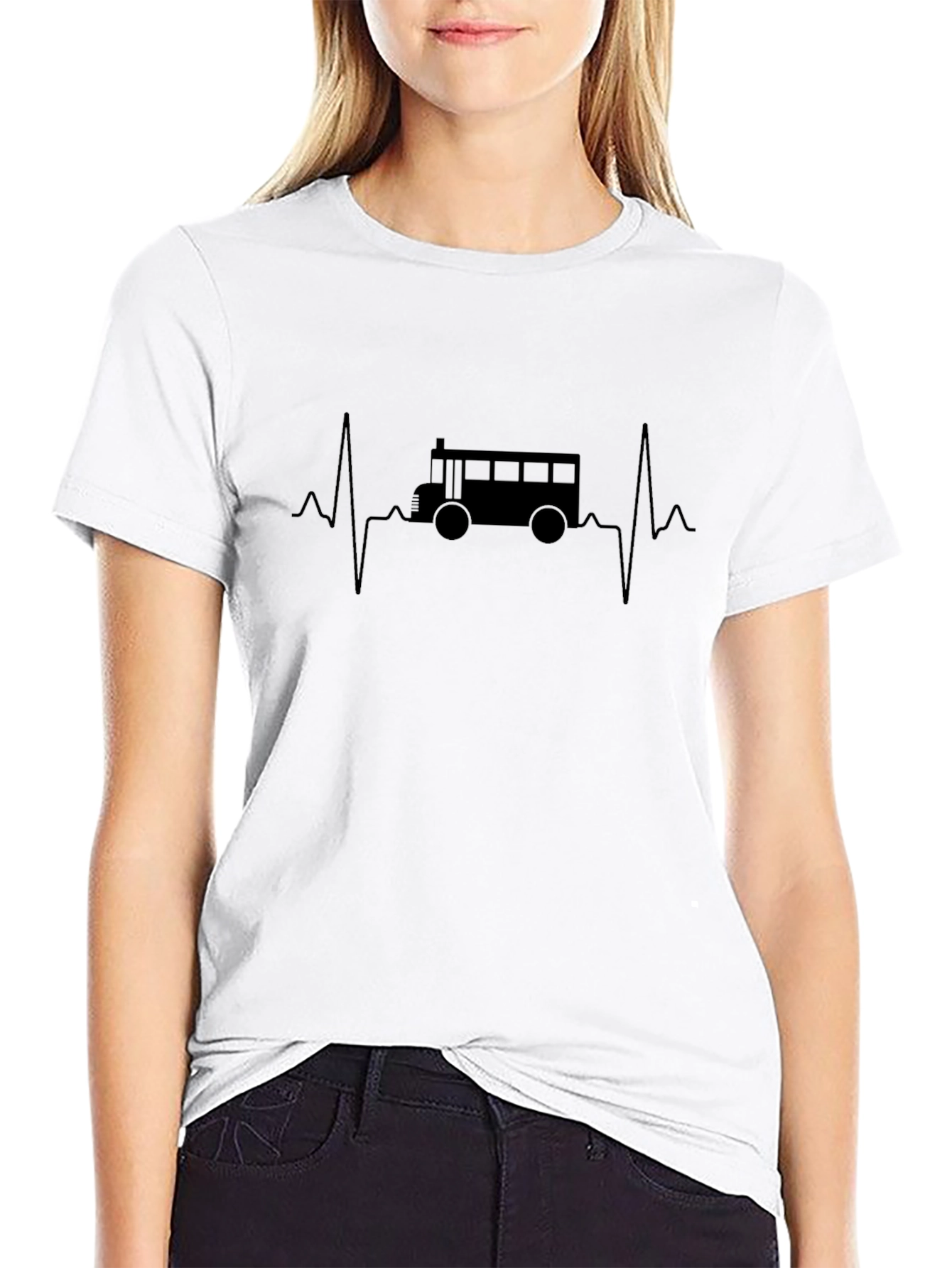 School Bus Heartbeat Graphic T-Shirt