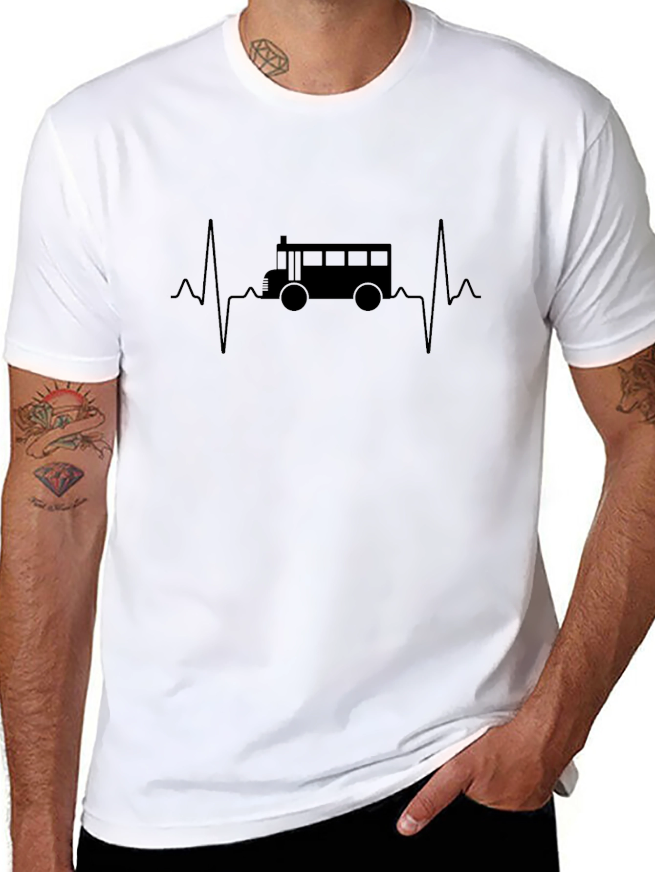 School Bus Heartbeat Graphic T-Shirt
