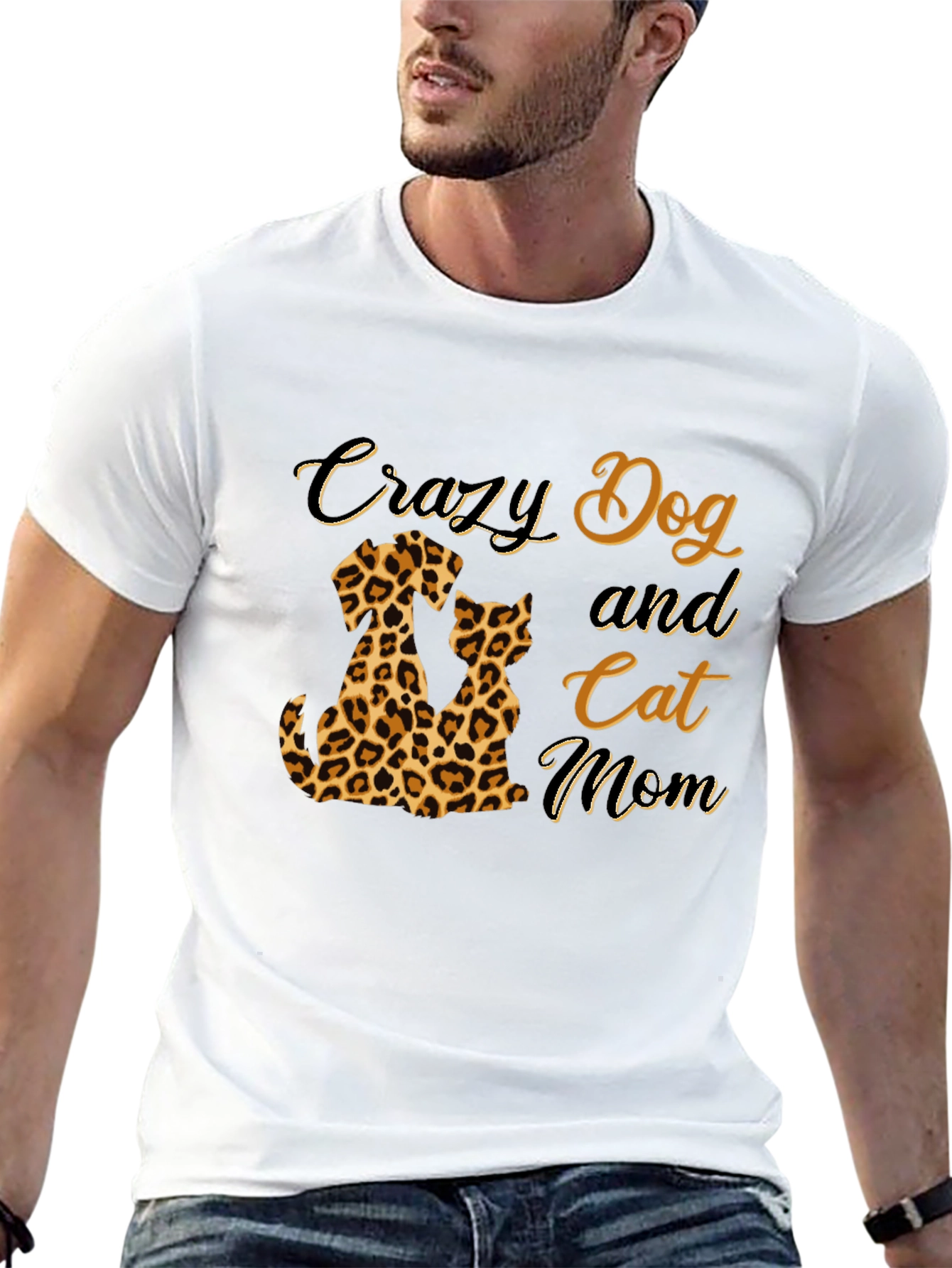 Crazy Dog and Cat Mom T-Shirt - Leopard Print