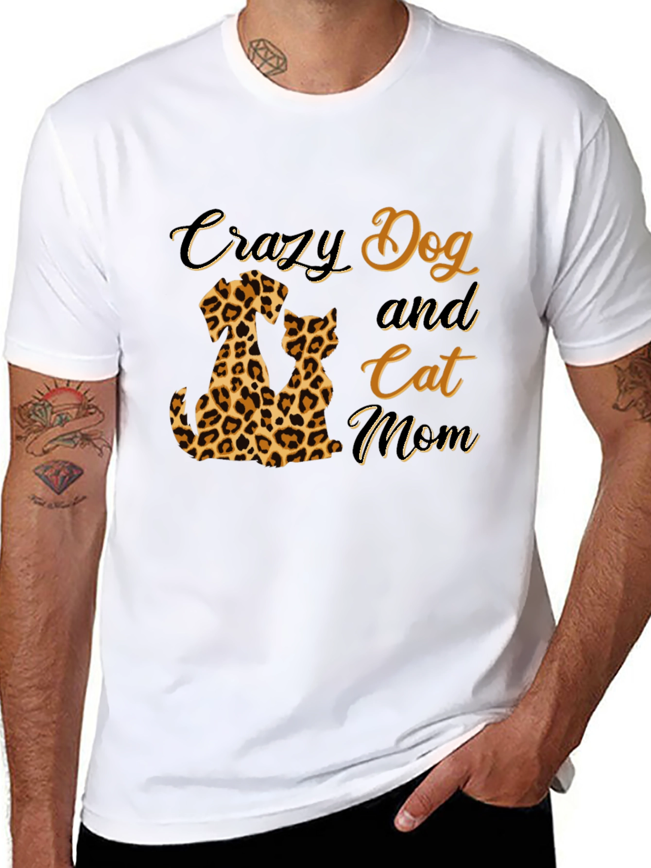Crazy Dog and Cat Mom T-Shirt - Leopard Print