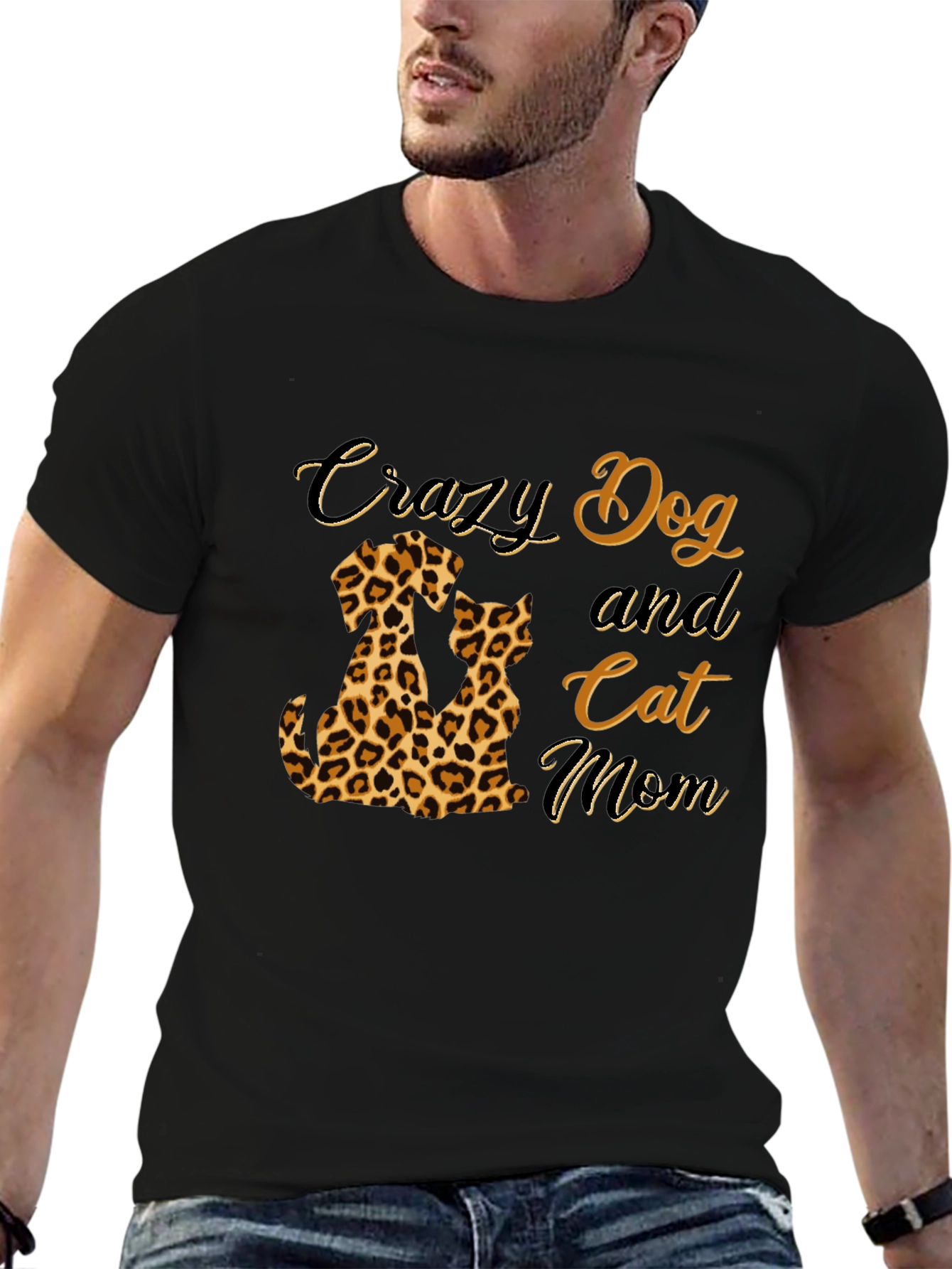 Crazy Dog and Cat Mom T-Shirt - Leopard Print