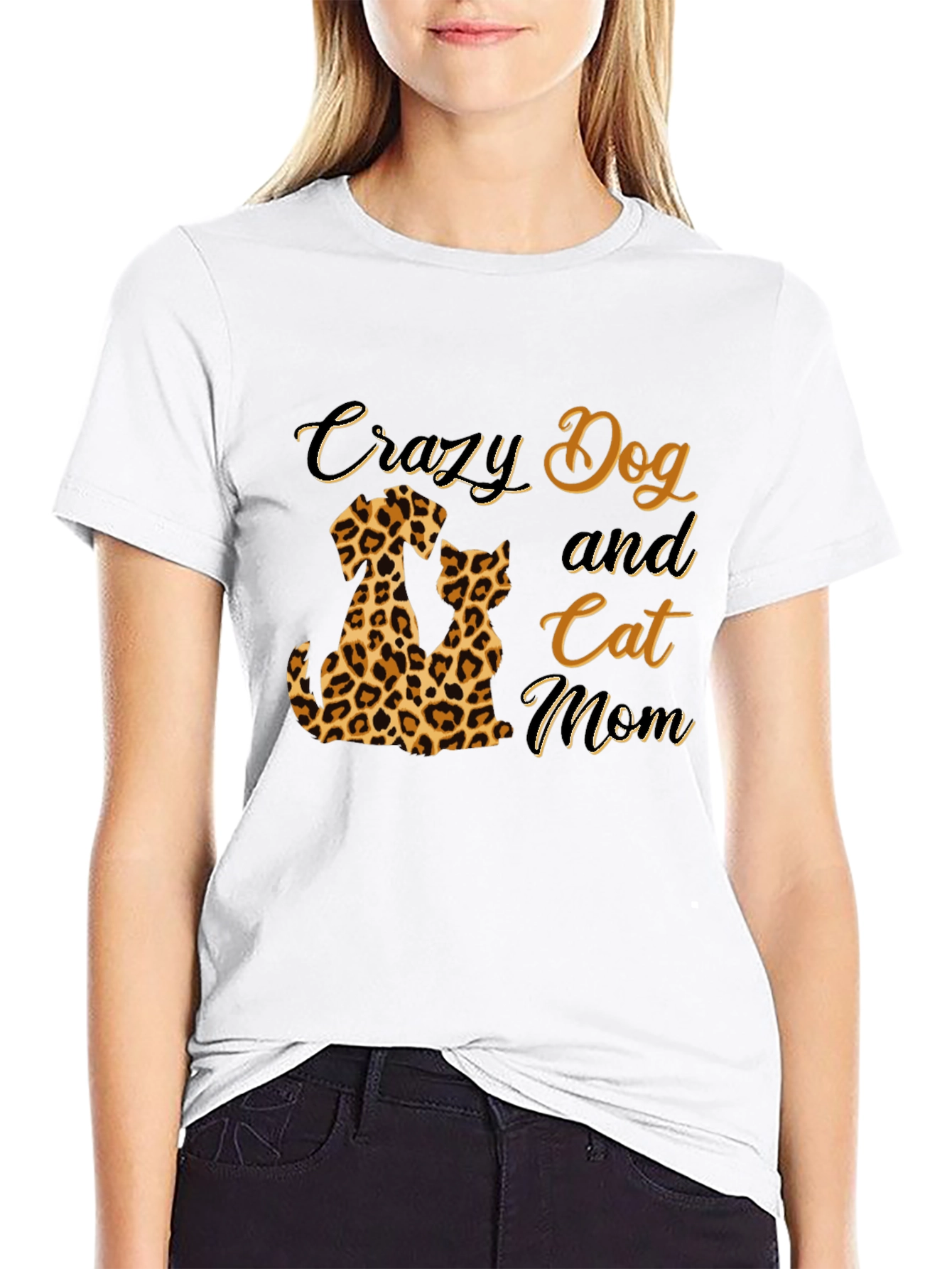 Crazy Dog and Cat Mom T-Shirt - Leopard Print