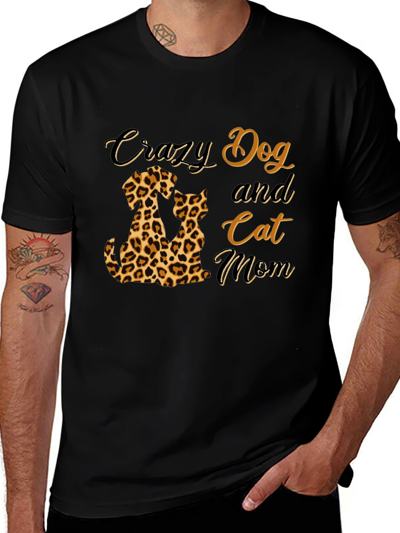 Crazy Dog and Cat Mom T-Shirt - Leopard Print