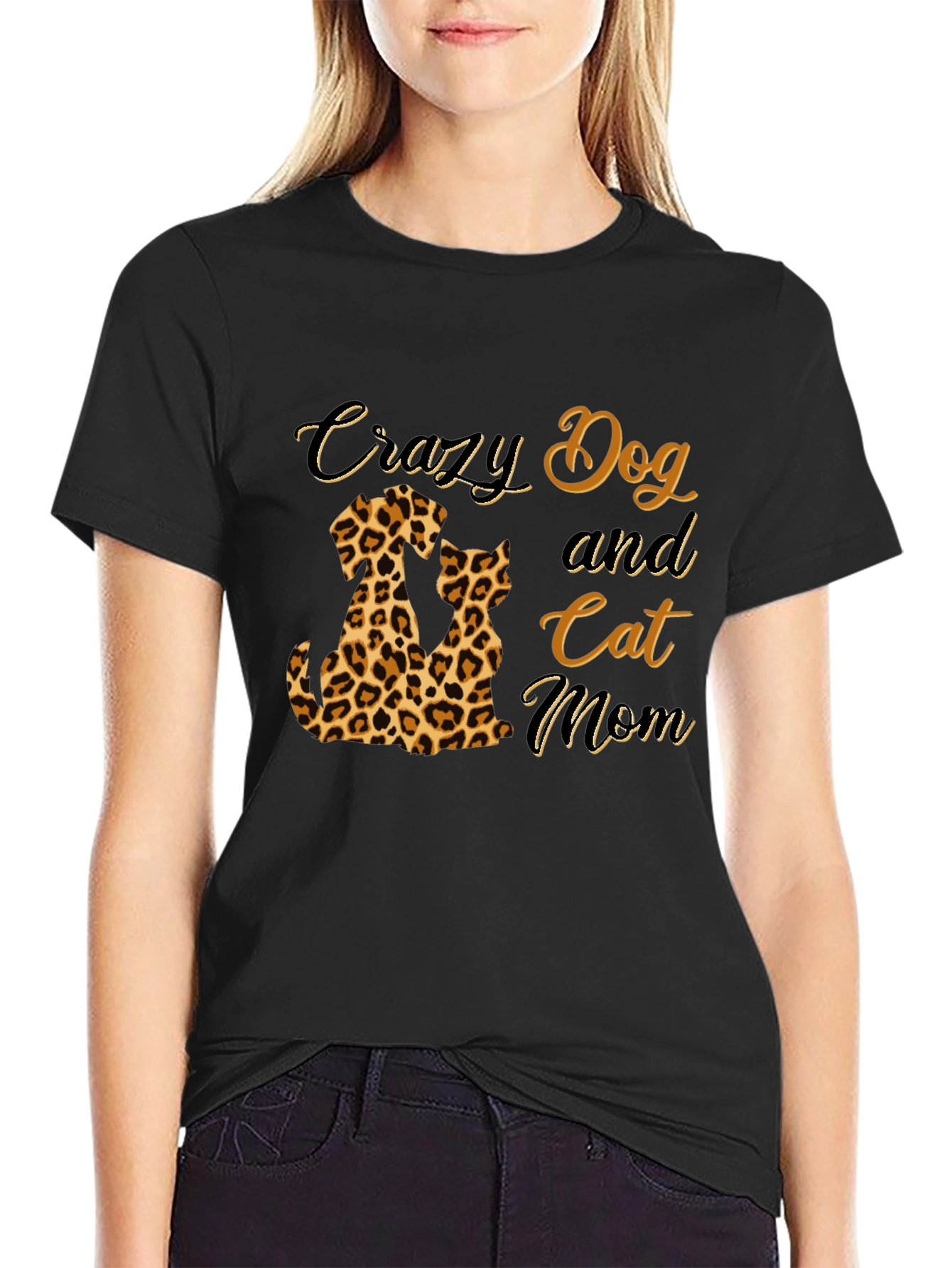 Crazy Dog and Cat Mom T-Shirt - Leopard Print