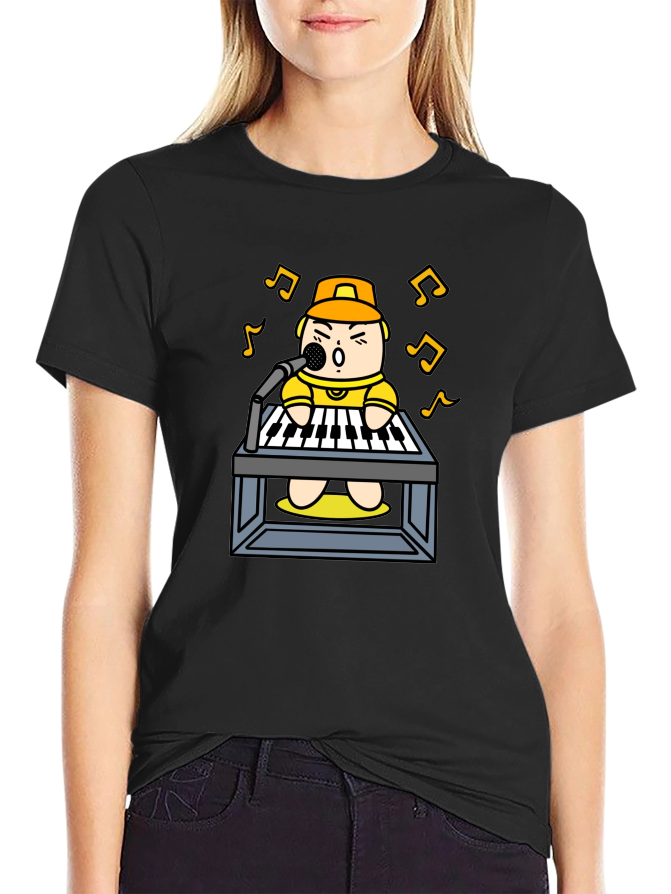 Cartoon Musician T-Shirt: Black Graphic Tee