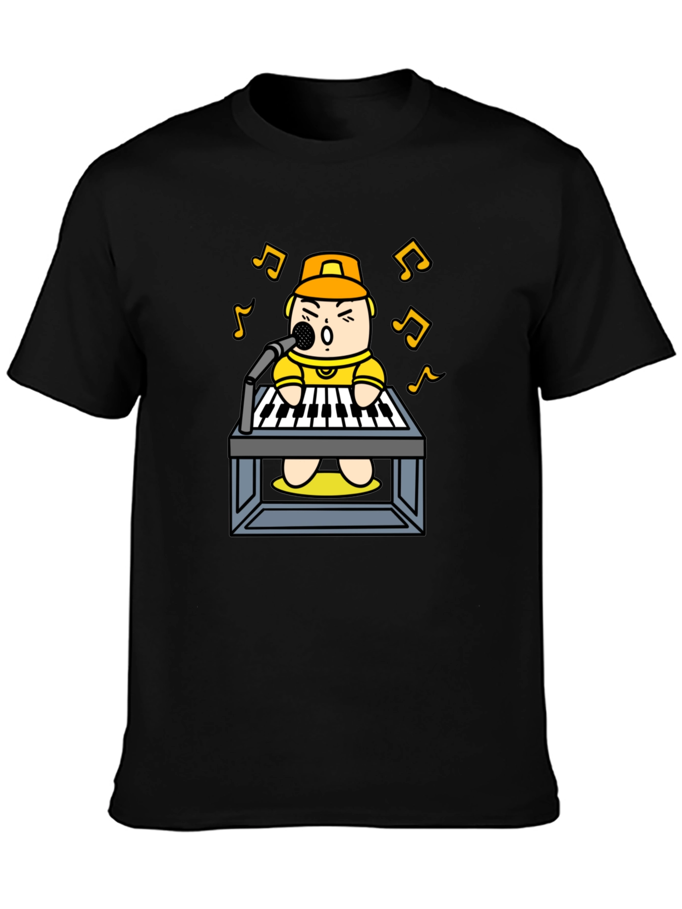 Cartoon Musician T-Shirt: Black Graphic Tee