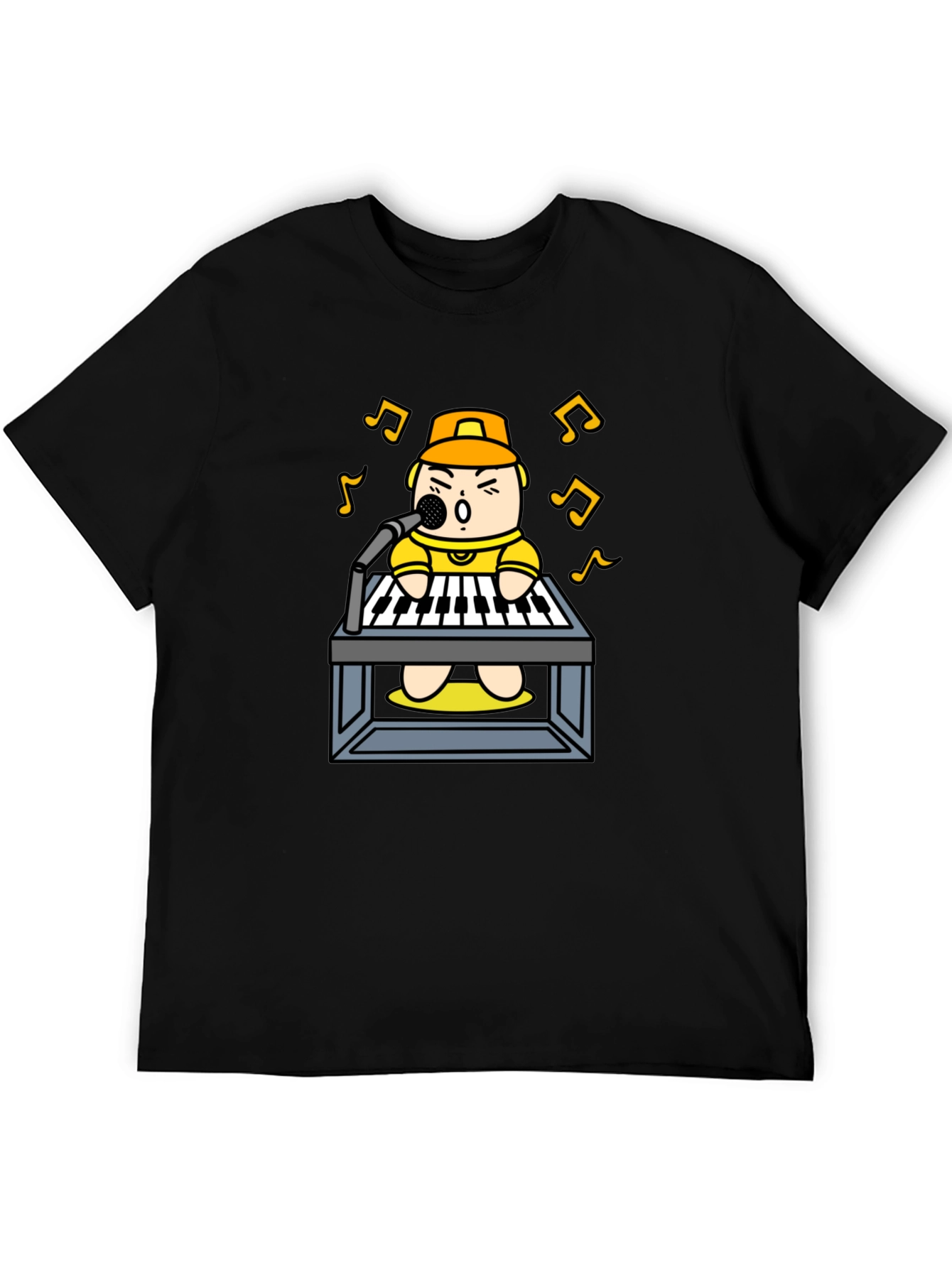 Cartoon Musician T-Shirt: Black Graphic Tee