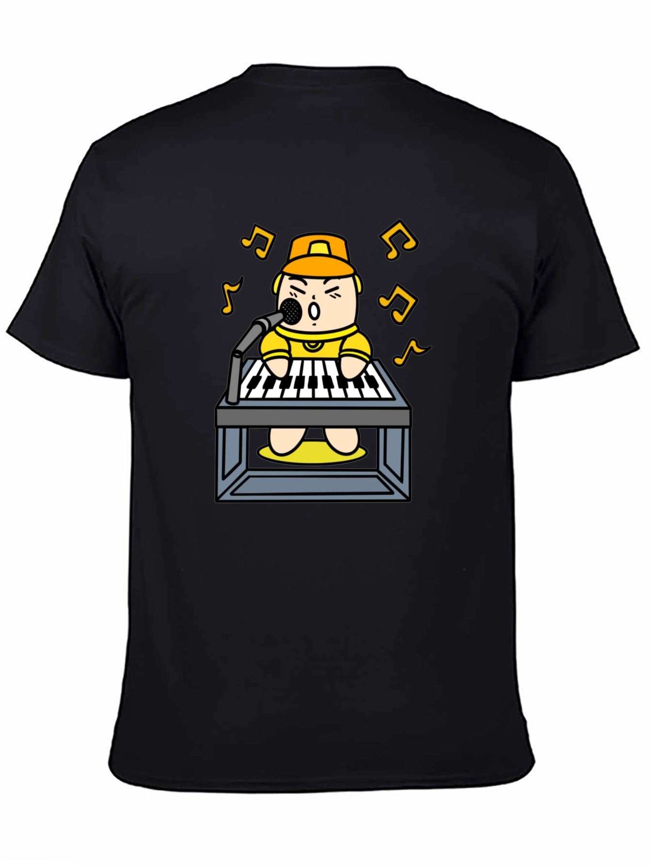 Cartoon Musician T-Shirt: Black Graphic Tee