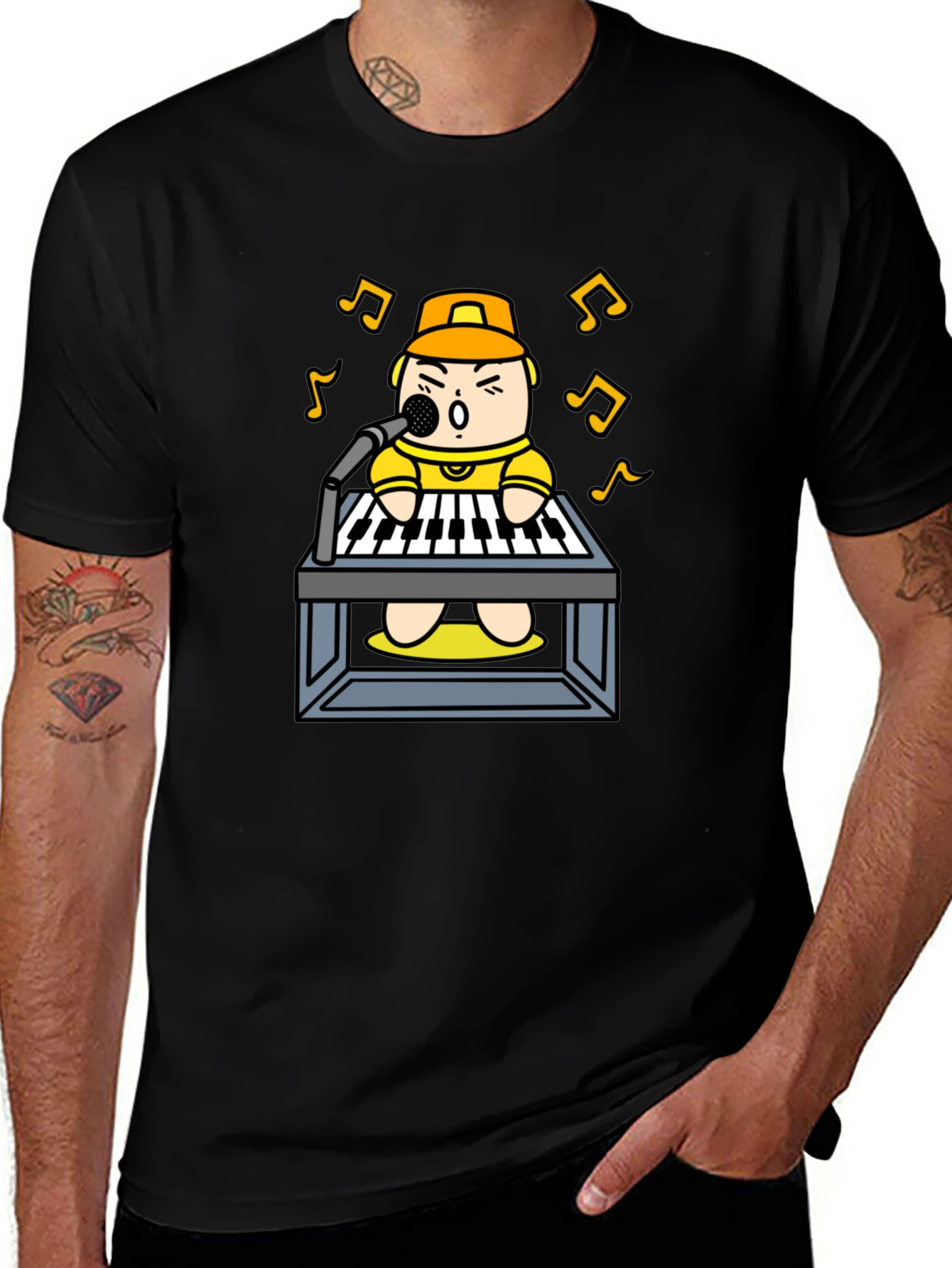 Cartoon Musician T-Shirt: Black Graphic Tee