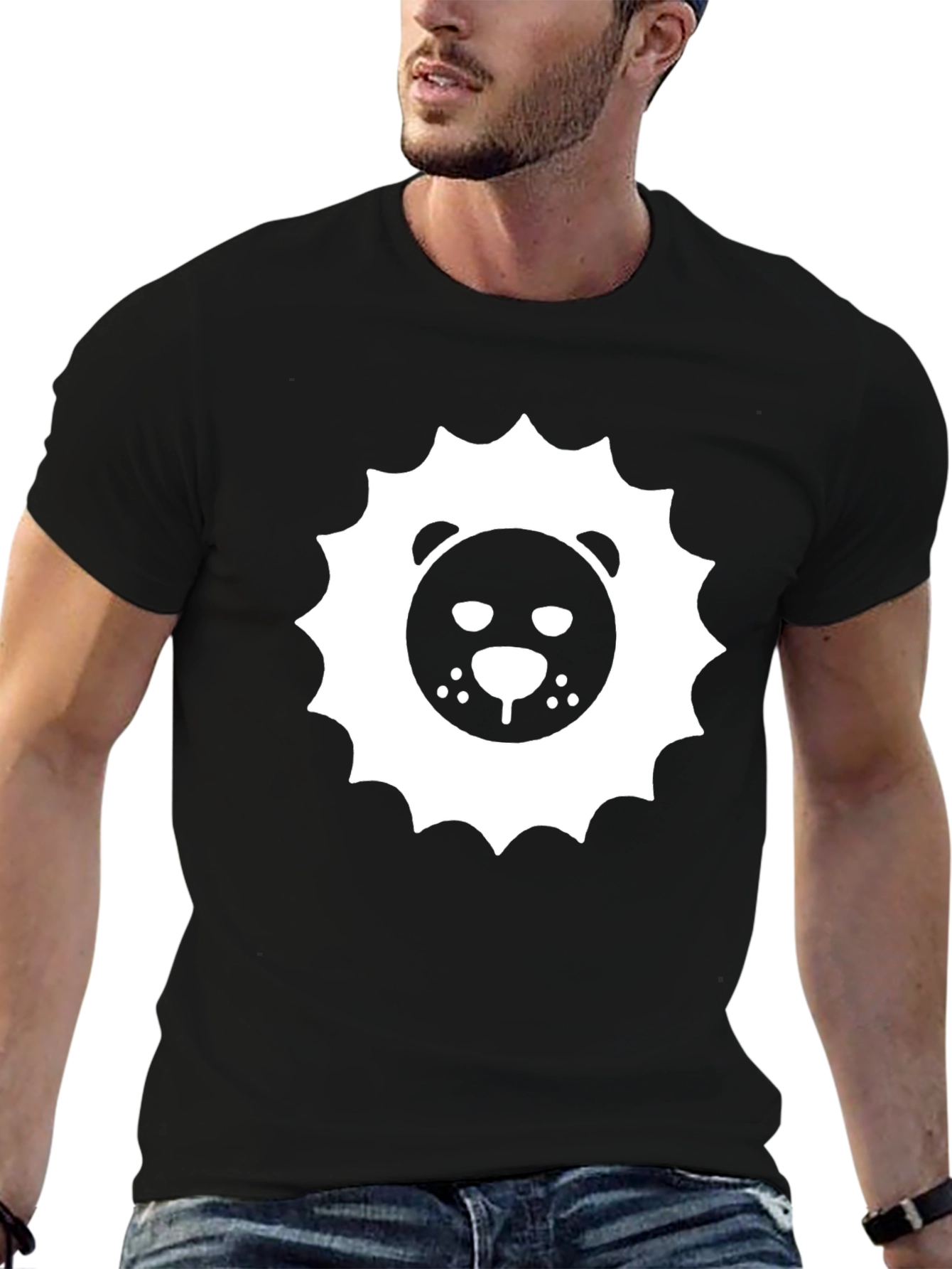 Lion Face Graphic Print Black T-Shirt