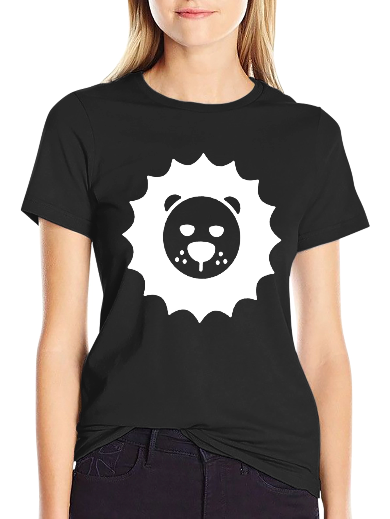 Lion Face Graphic Print Black T-Shirt