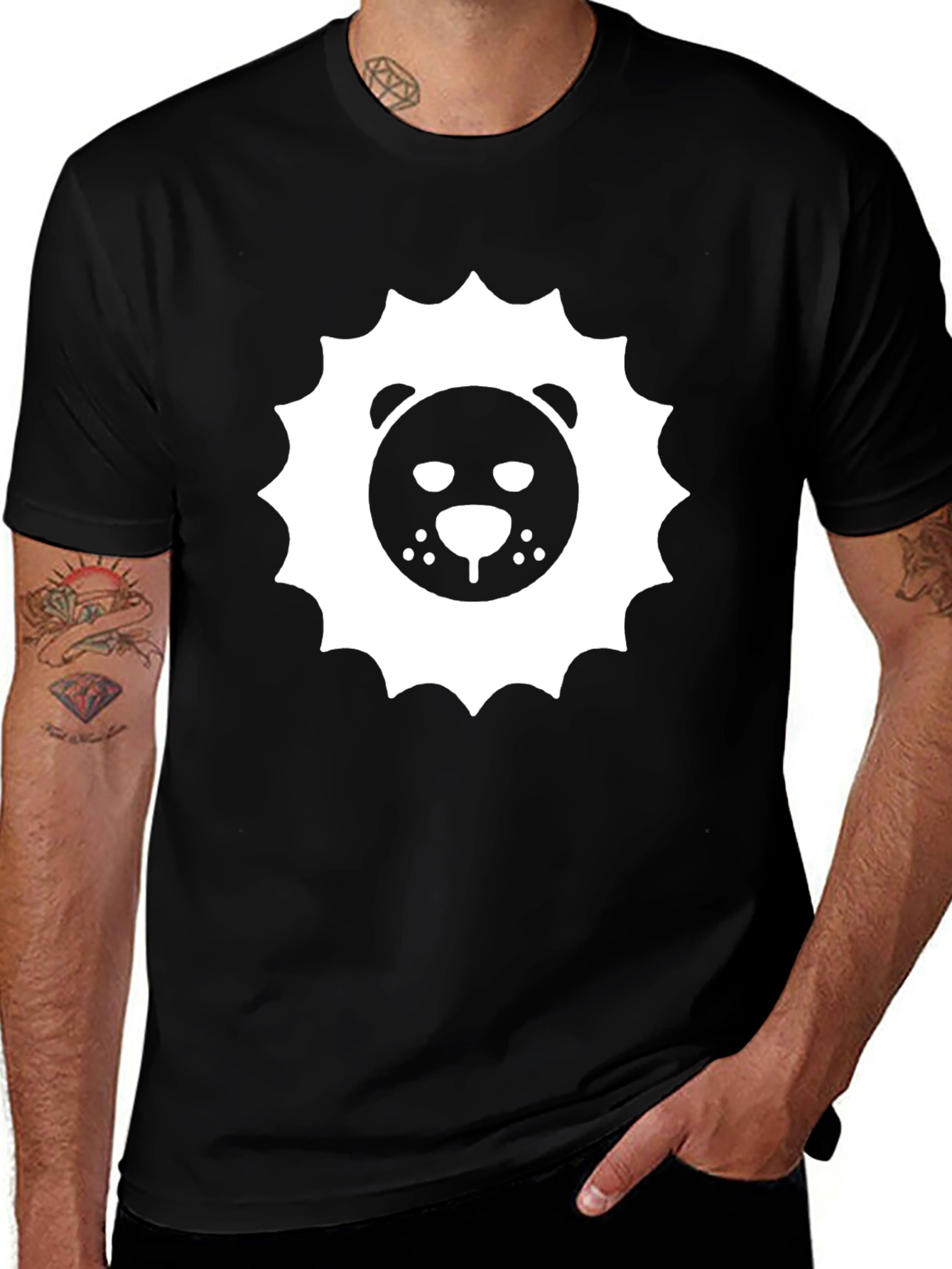 Lion Face Graphic Print Black T-Shirt