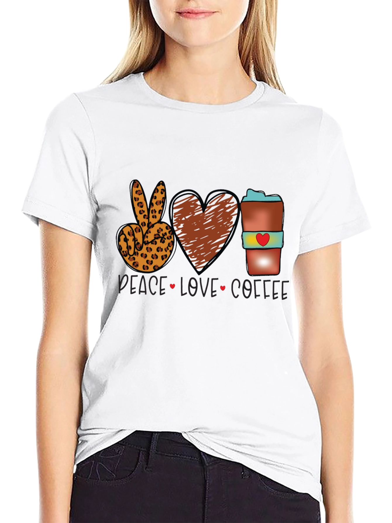 Peace Love Coffee T-Shirt Leopard Print