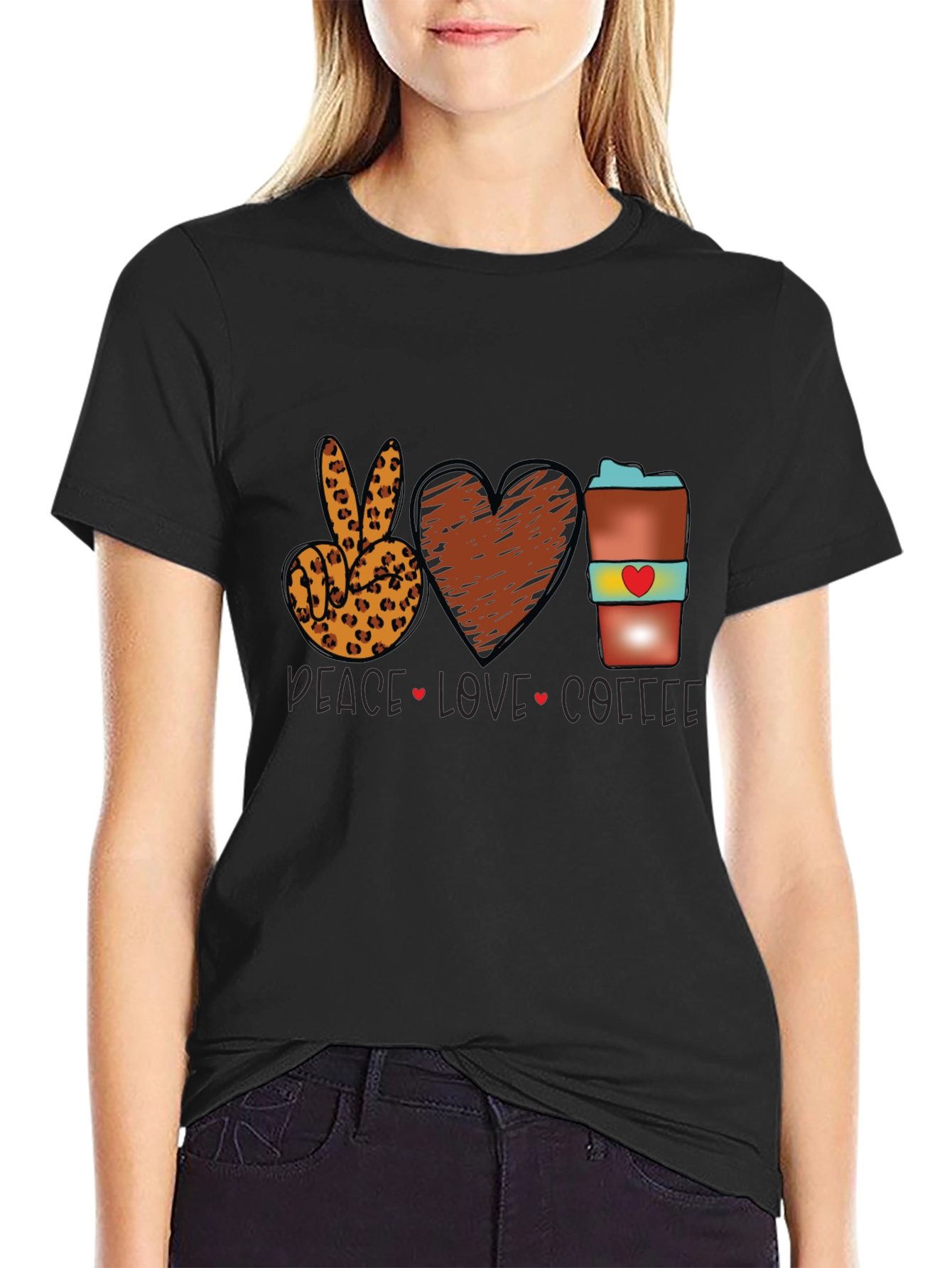 Peace Love Coffee T-Shirt Leopard Print