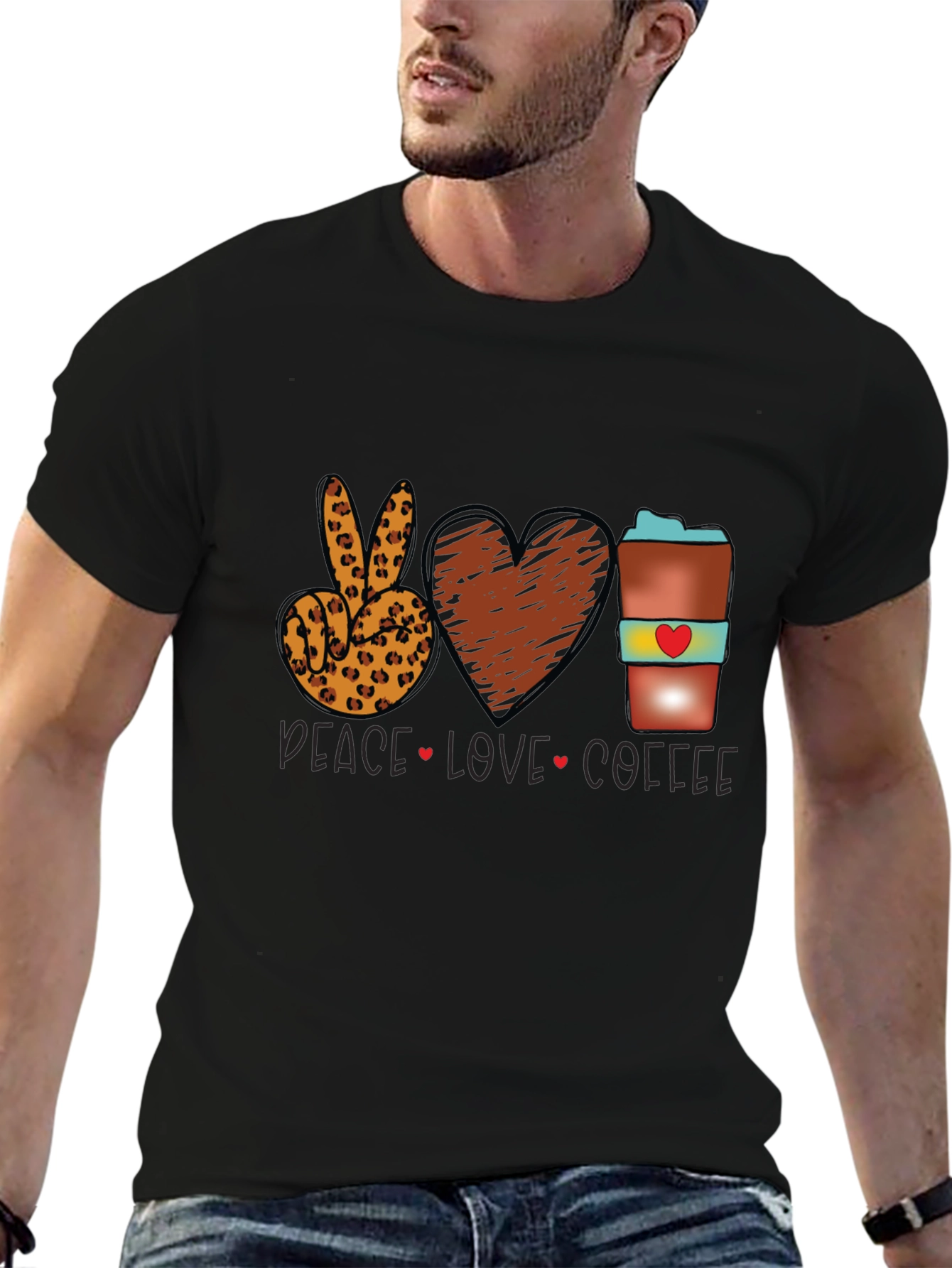 Peace Love Coffee T-Shirt Leopard Print