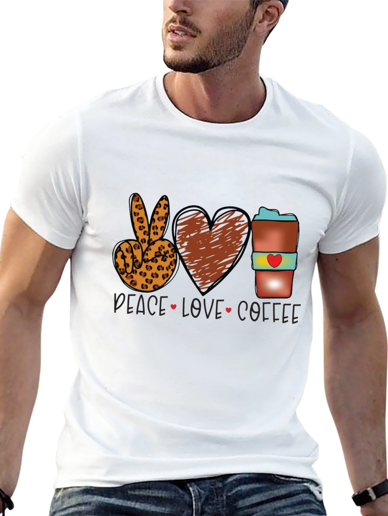 Peace Love Coffee T-Shirt Leopard Print