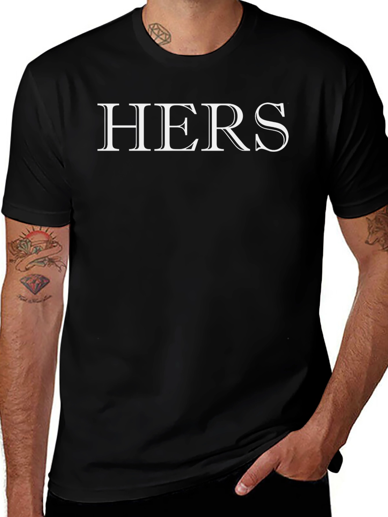 Hers Black T-Shirt Casual Wear Cotton Blend