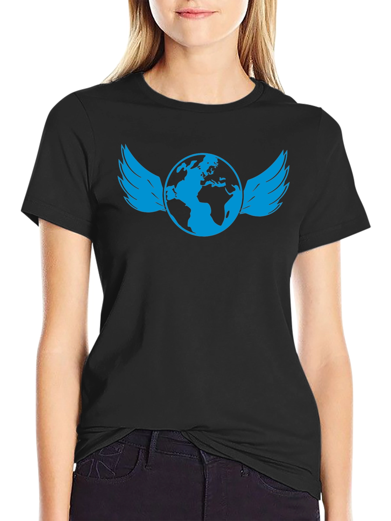 Globe with Wings Graphic Tee - Stylish Black T-Shirt