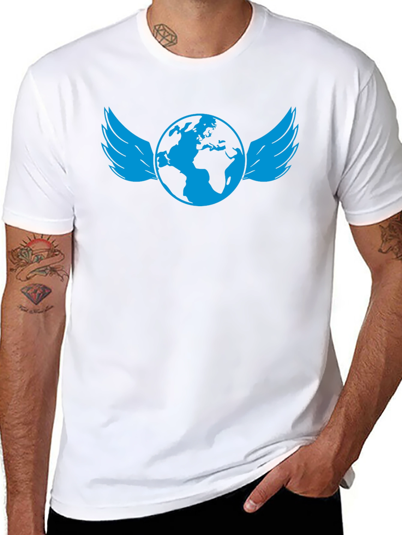 Globe with Wings Graphic Tee - Stylish Black T-Shirt