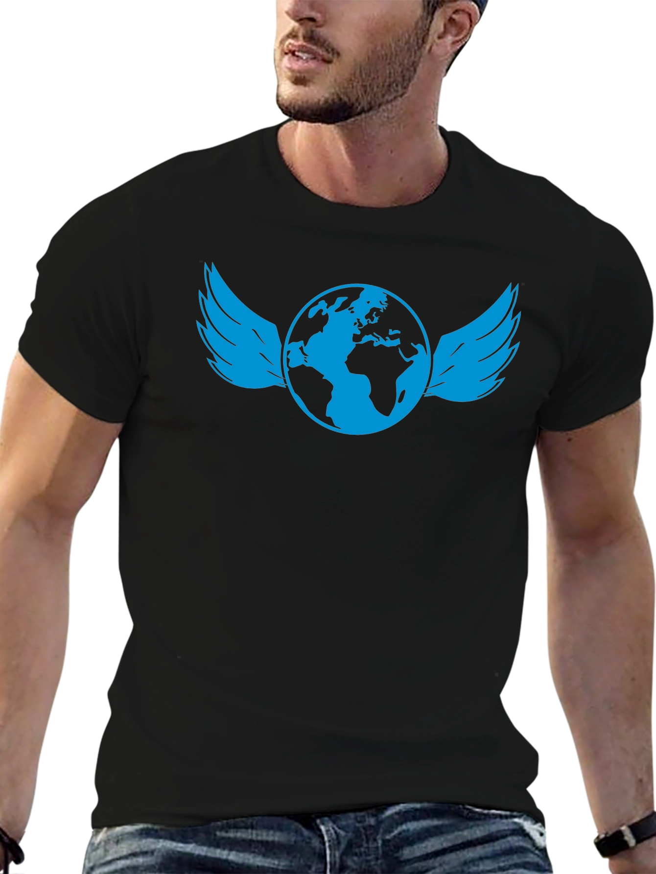 Globe with Wings Graphic Tee - Stylish Black T-Shirt