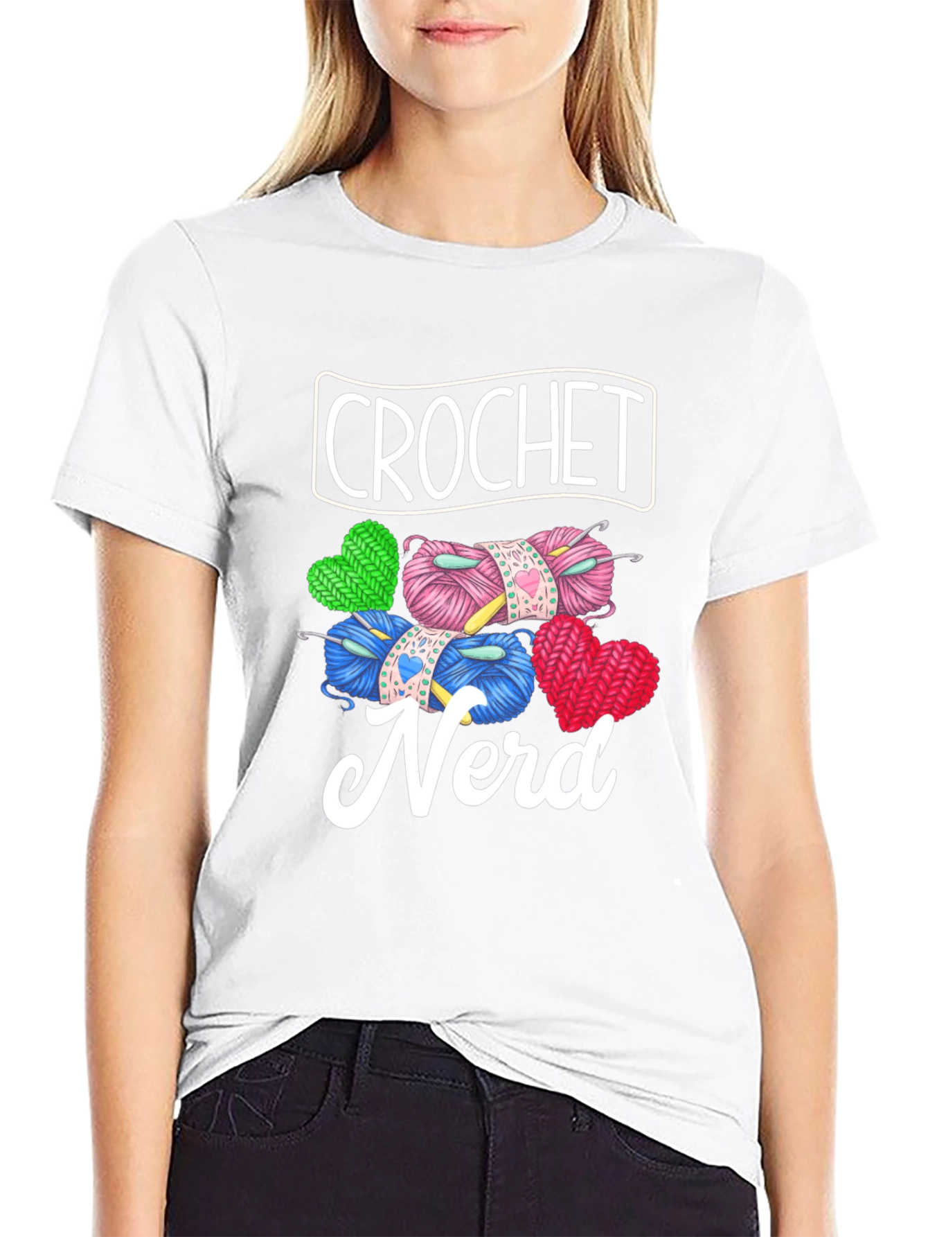 Crochet Nerd Graphic T-Shirt - Knitted Yarn Heart Design