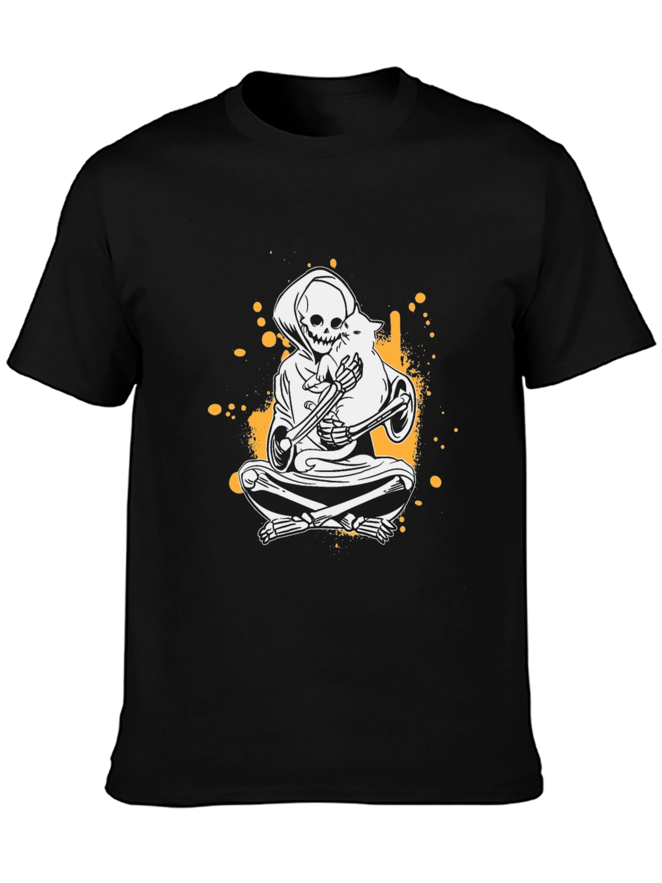 Grim Reaper & Cat T-Shirt - Skeleton Graphic Tee