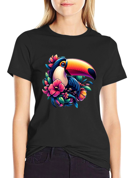 Tropical Toucan Graphic Tee - Vivid Bird & Floral Design