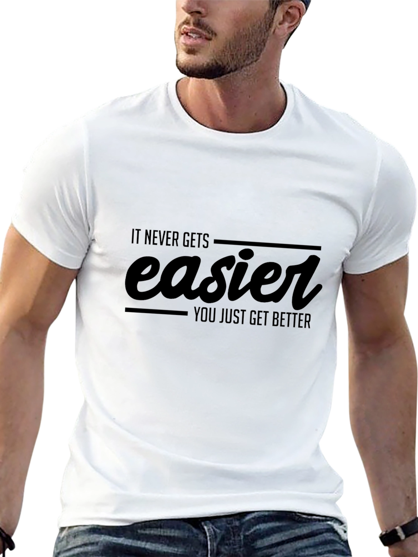 Motivational It Never Gets Easier Black T-Shirt