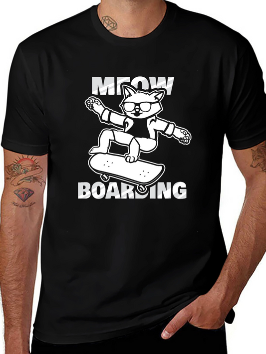 Meow Boarding T-Shirt: Skateboard Cat Tee