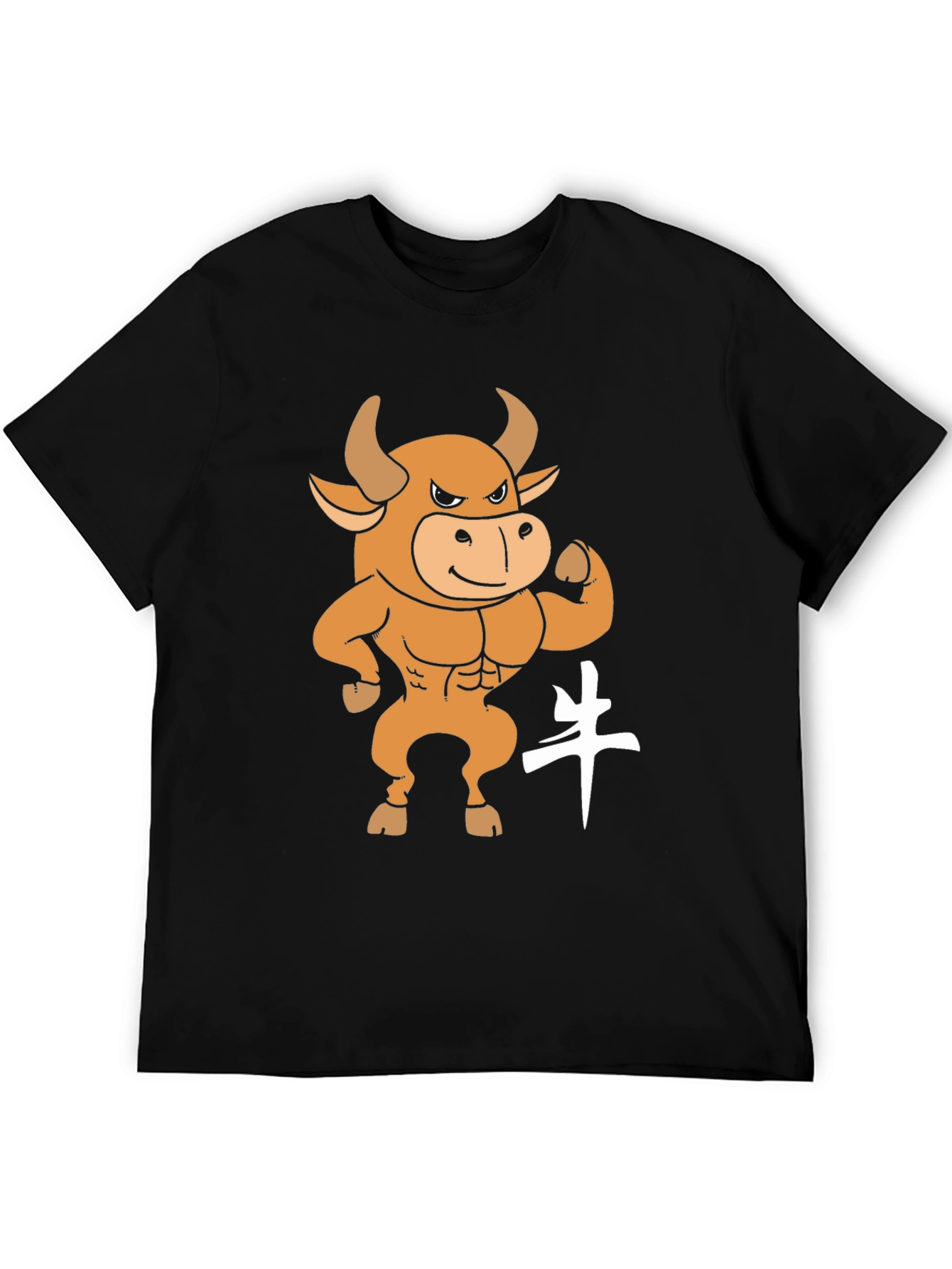Black T-Shirt with Cartoon Bull Graphic