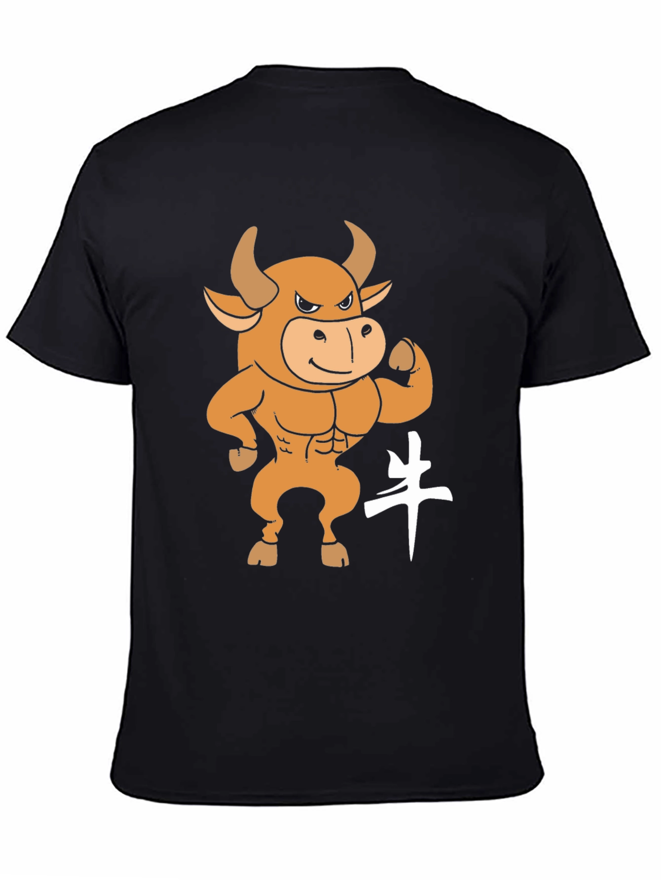 Black T-Shirt with Cartoon Bull Graphic
