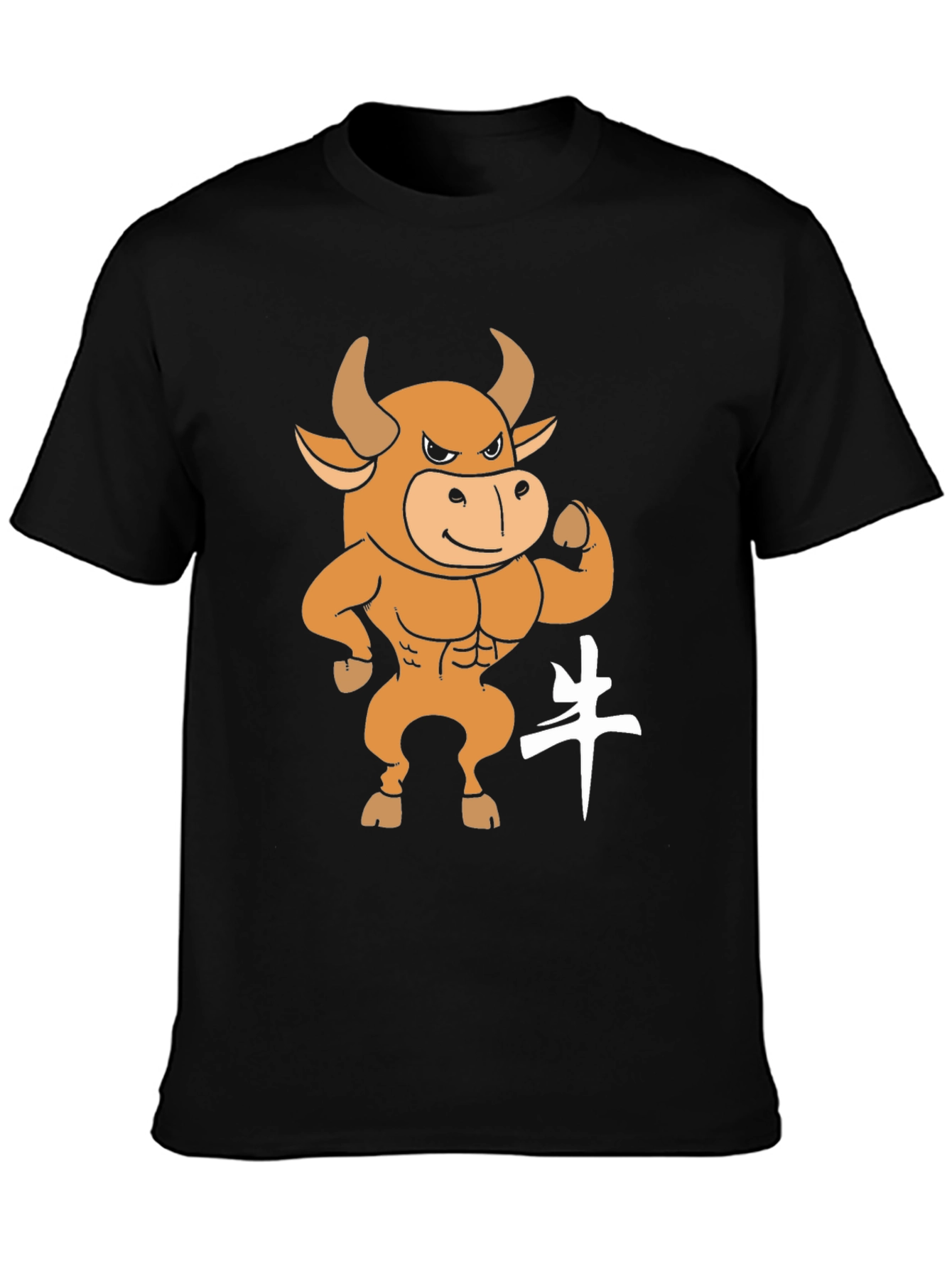 Black T-Shirt with Cartoon Bull Graphic