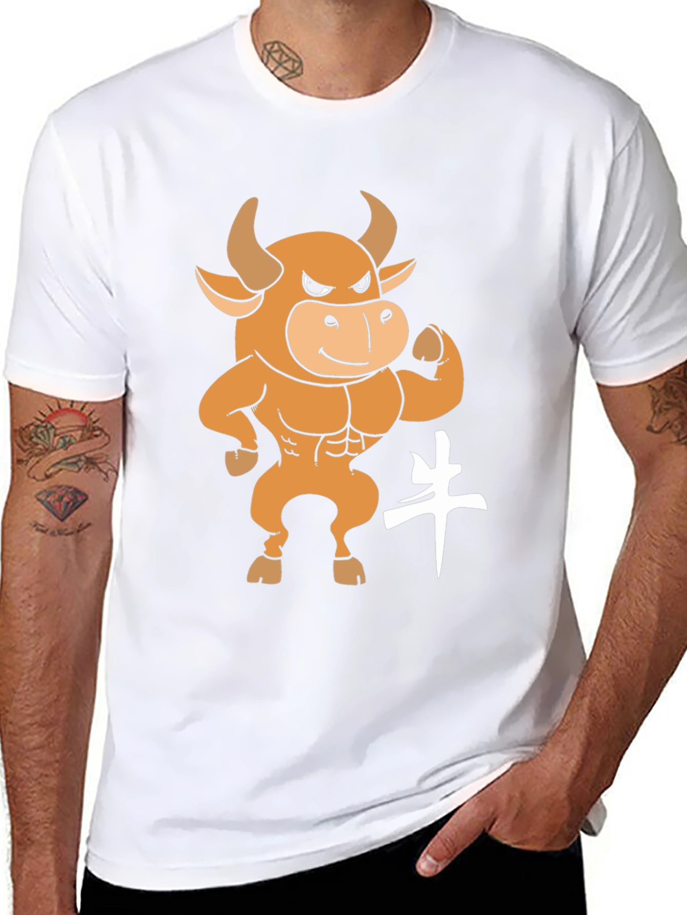 Black T-Shirt with Cartoon Bull Graphic