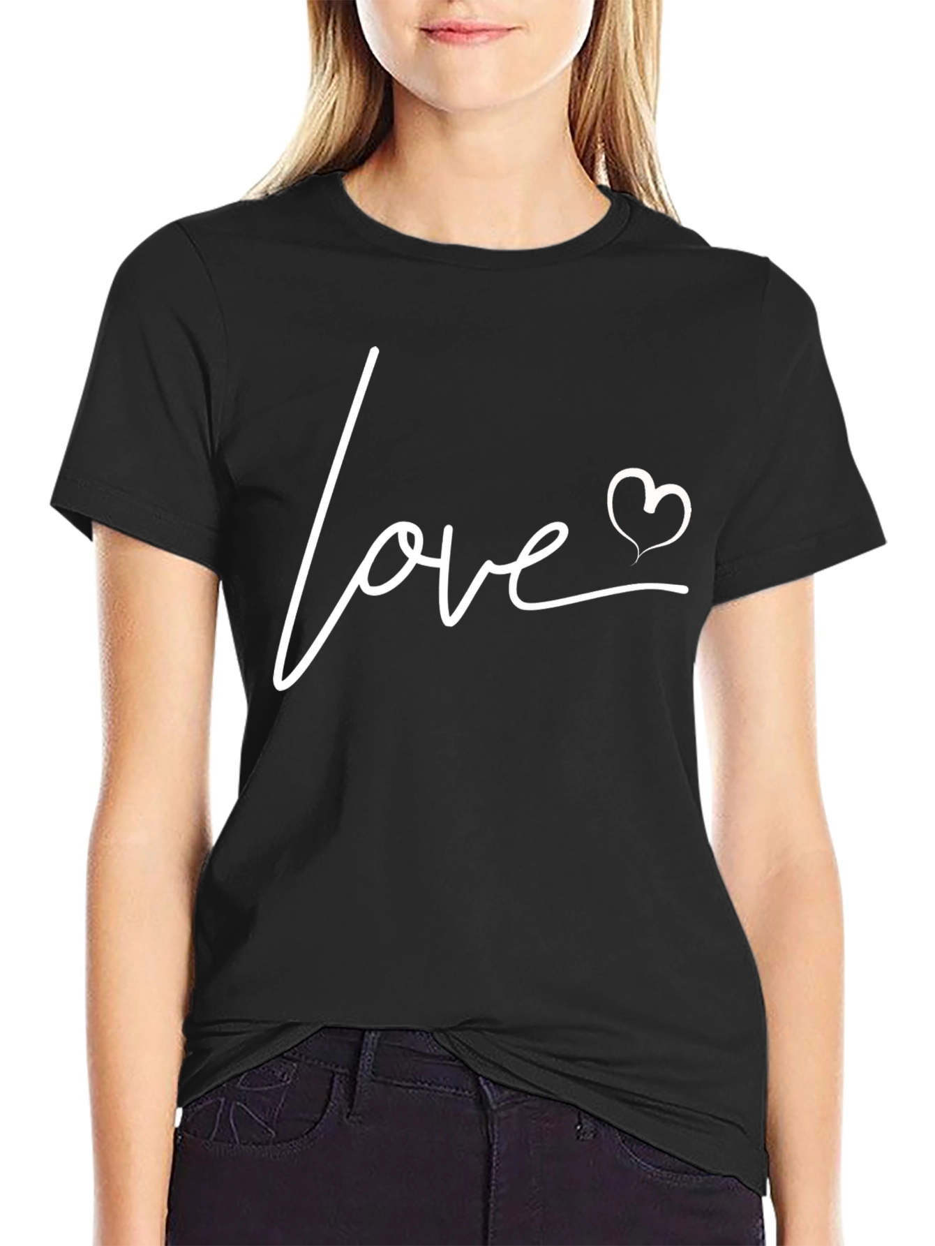 Love Heart Graphic Print Mens Black T-Shirt
