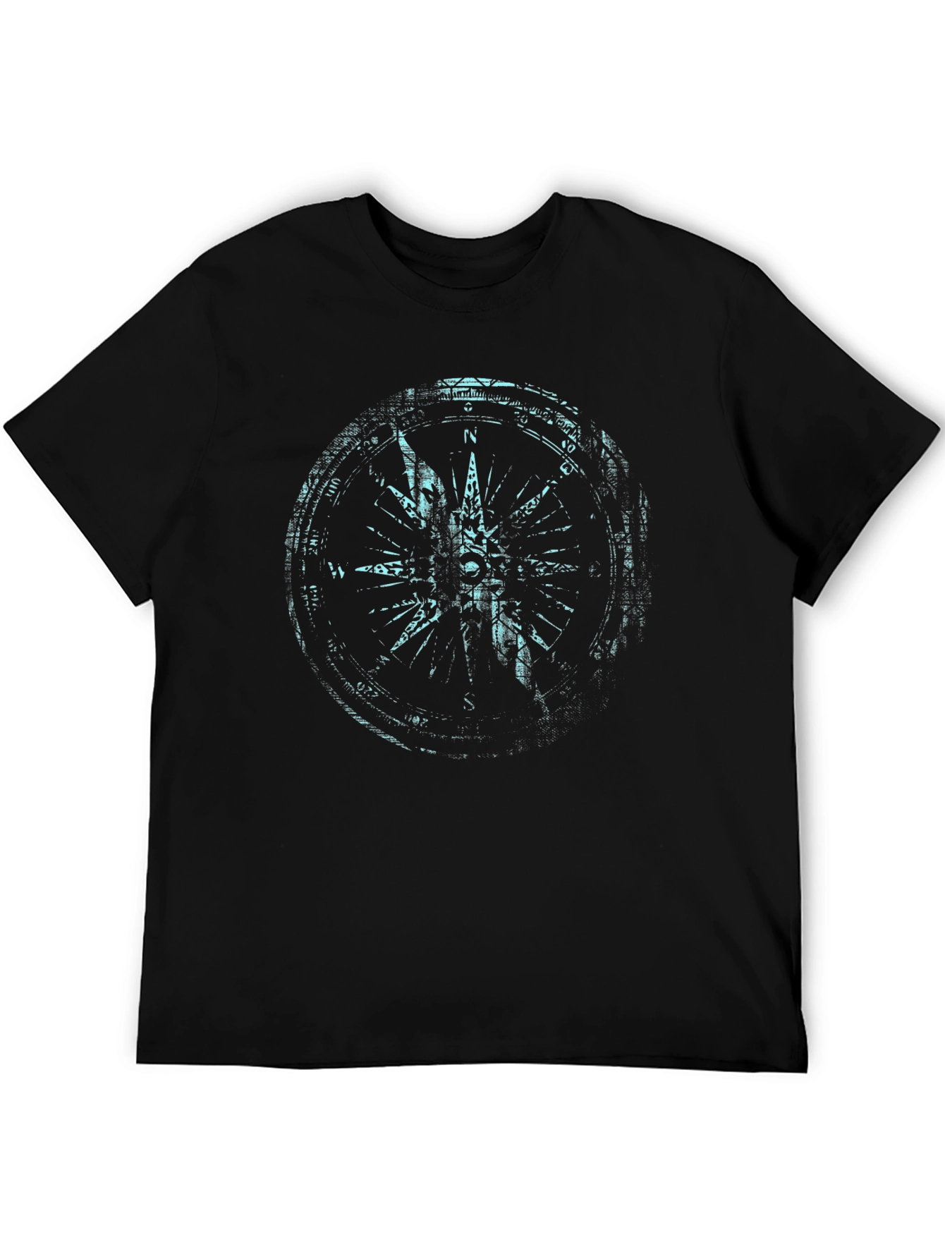 Mens Black Compass Graphic Print Tee