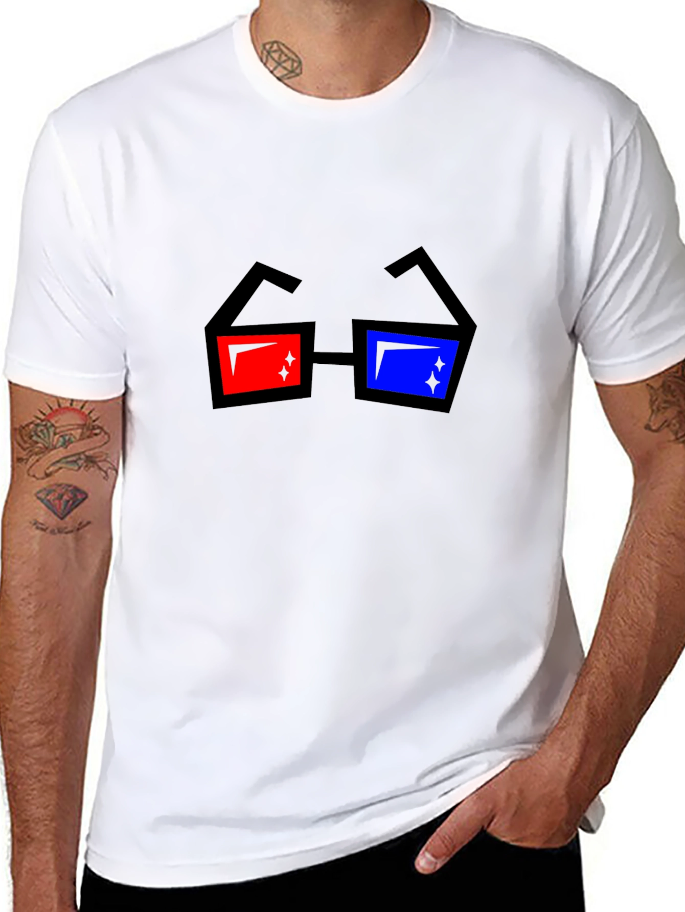 Retro 3D Glasses Graphic Black T-Shirt