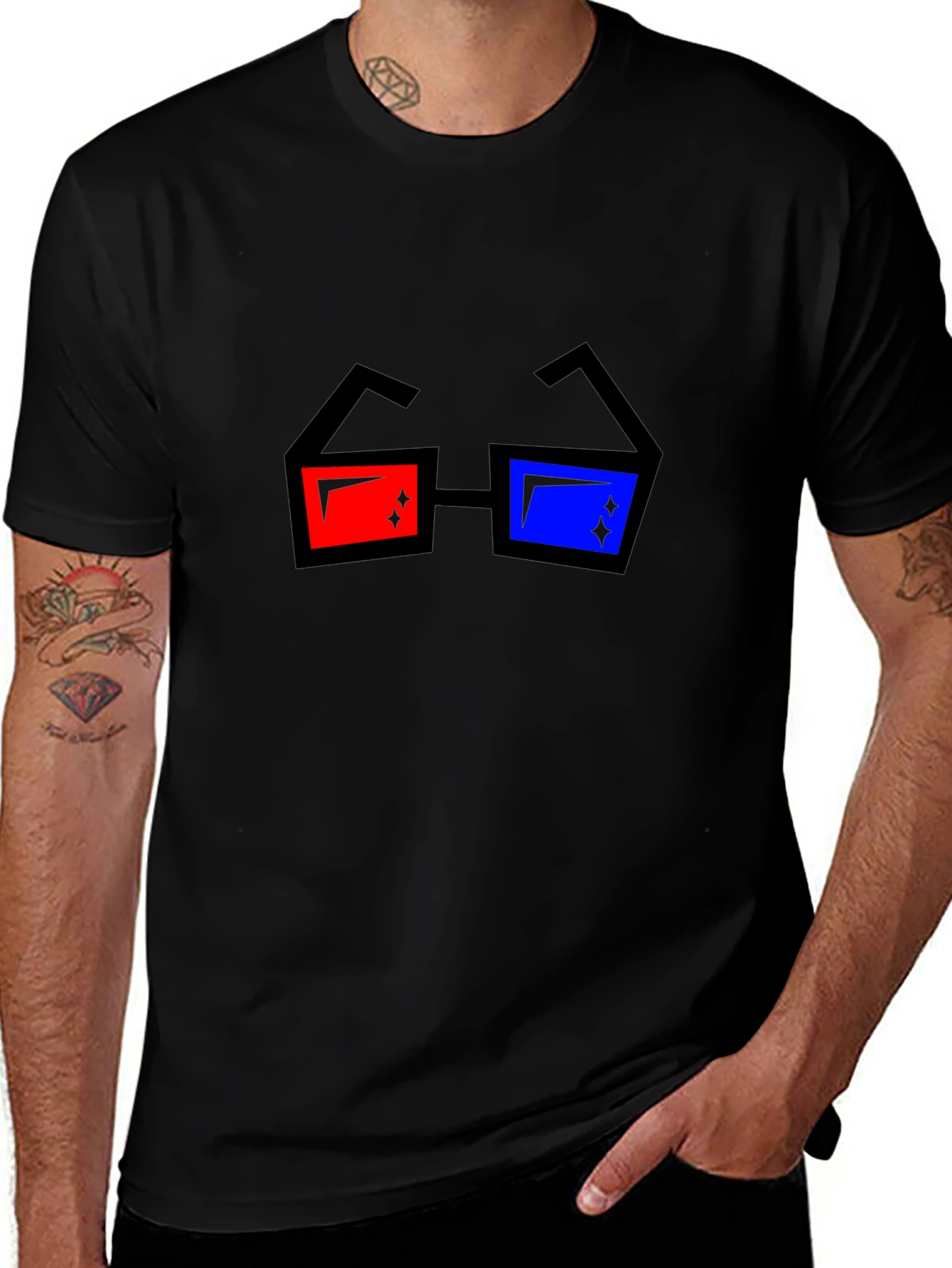 Retro 3D Glasses Graphic Black T-Shirt