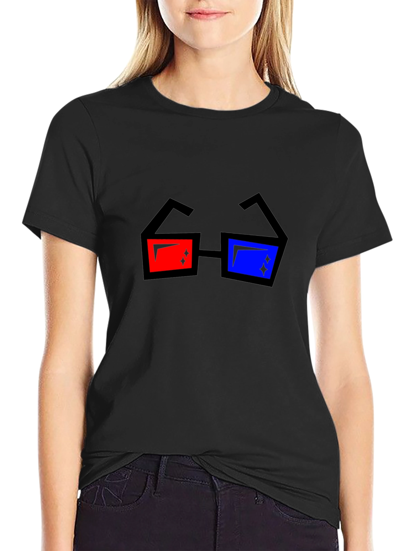 Retro 3D Glasses Graphic Black T-Shirt