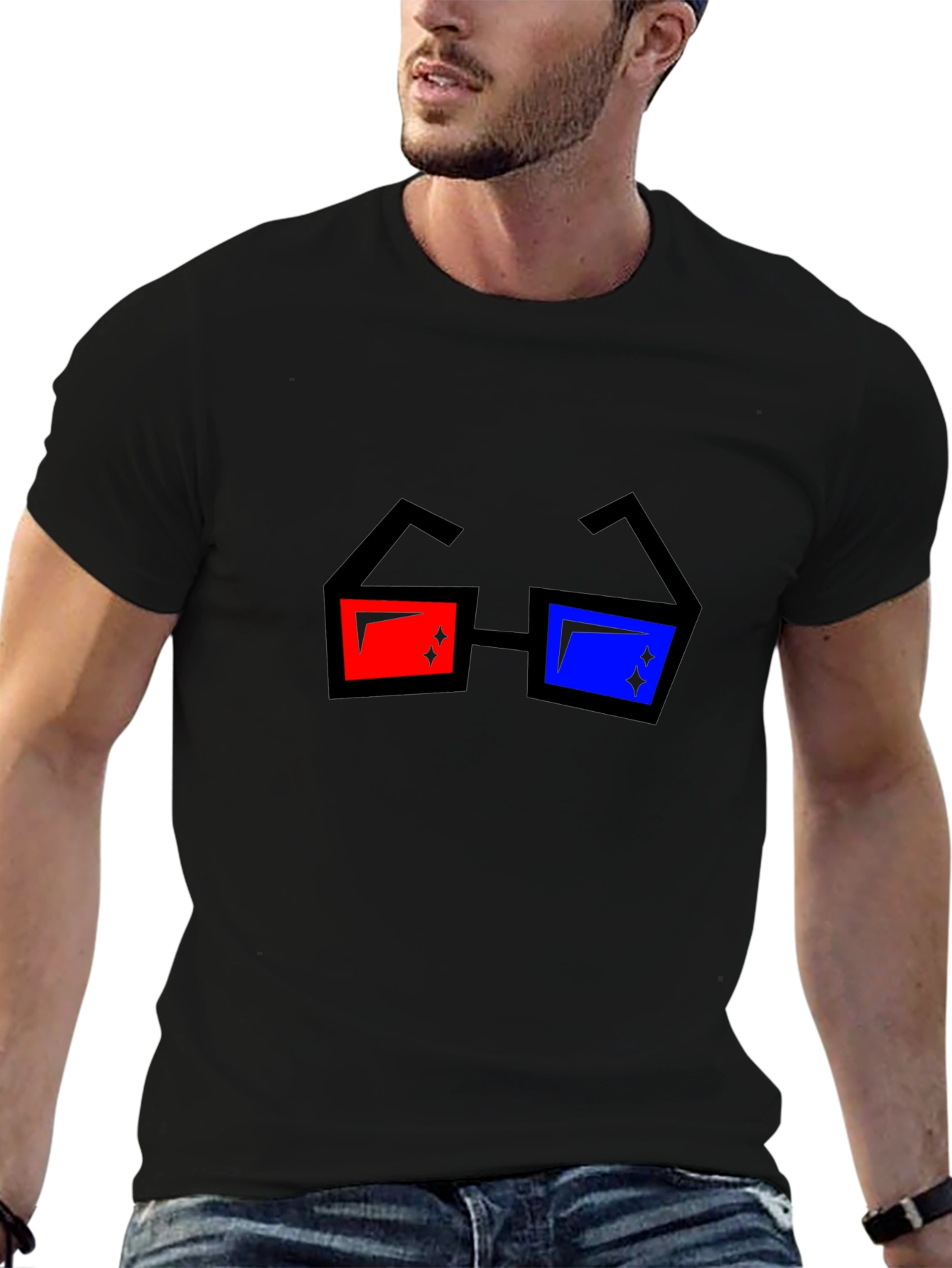Retro 3D Glasses Graphic Black T-Shirt