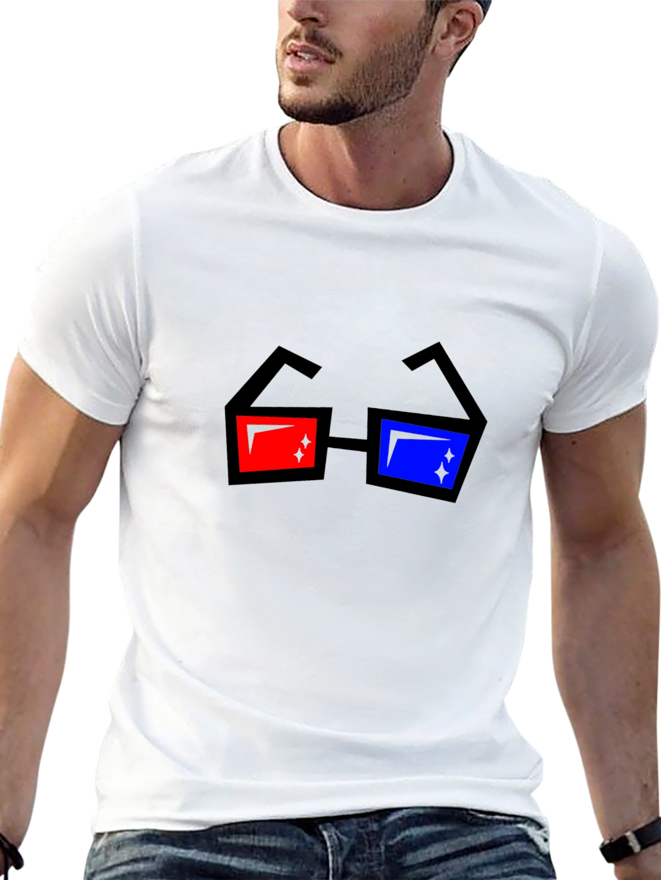 Retro 3D Glasses Graphic Black T-Shirt