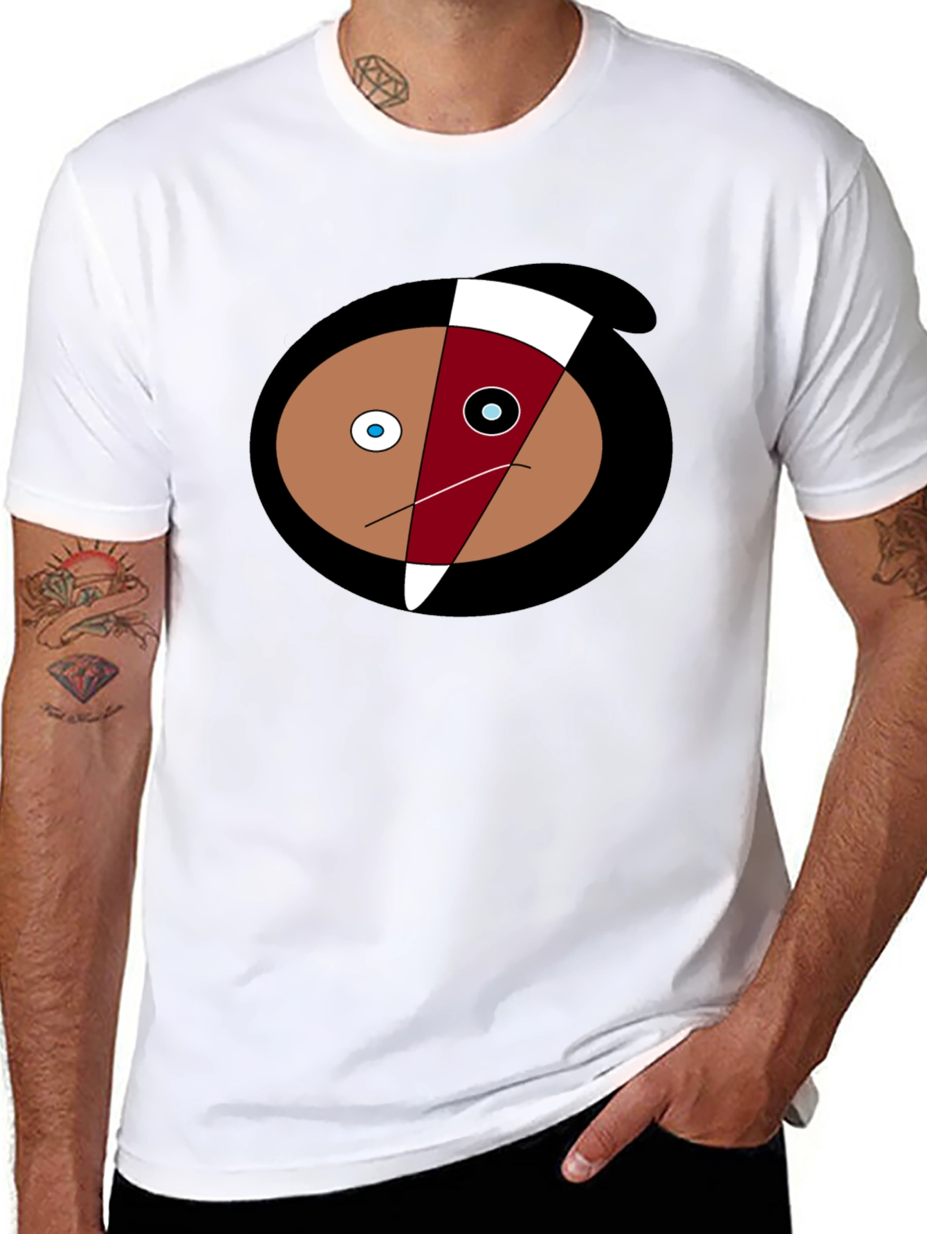 Abstract Face Graphic Tee - Black Cotton