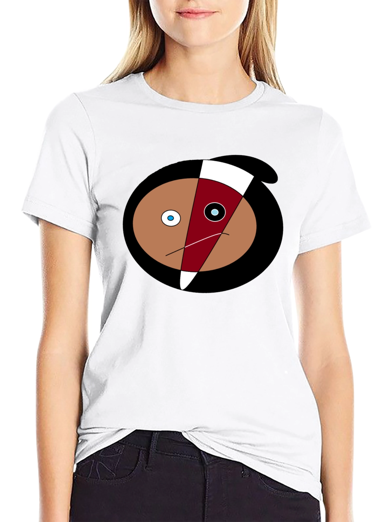 Abstract Face Graphic Tee - Black Cotton