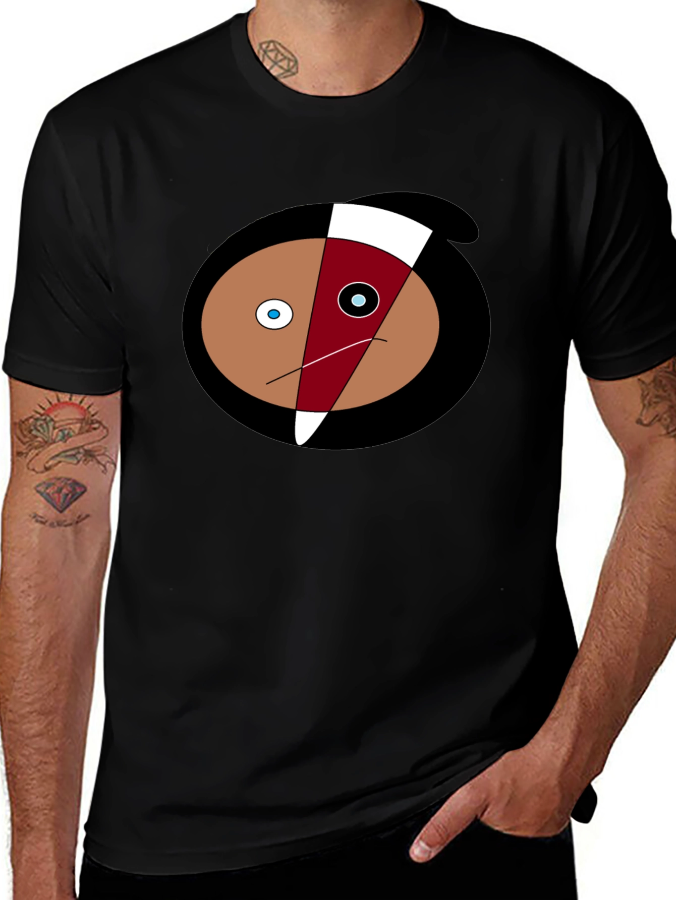 Abstract Face Graphic Tee - Black Cotton
