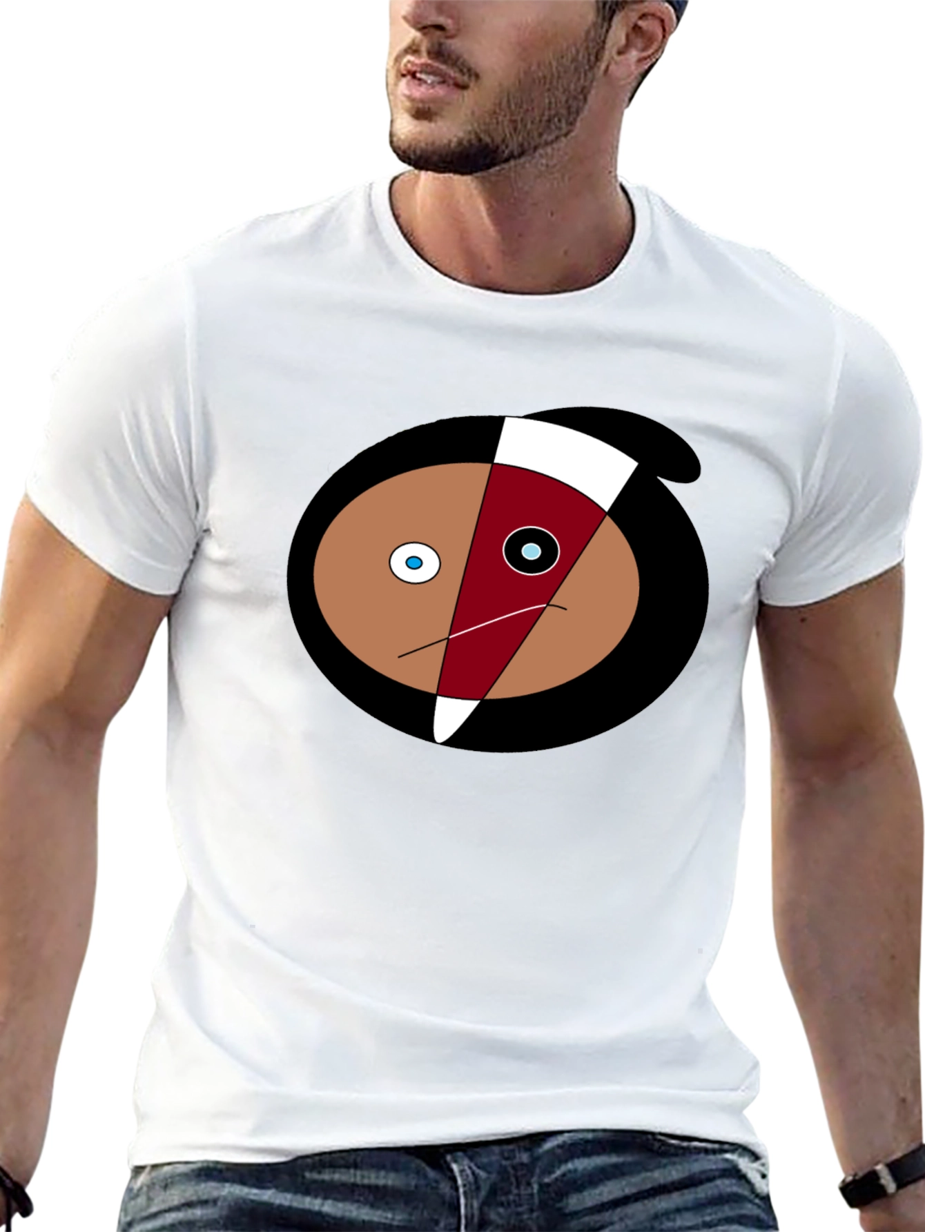 Abstract Face Graphic Tee - Black Cotton